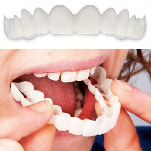 2 piece set flexible upper and lower dentures covered with veneers white denture veneer set soft easy to clean comfortable natural and denture accessories suitable for men and women whitening to enhance