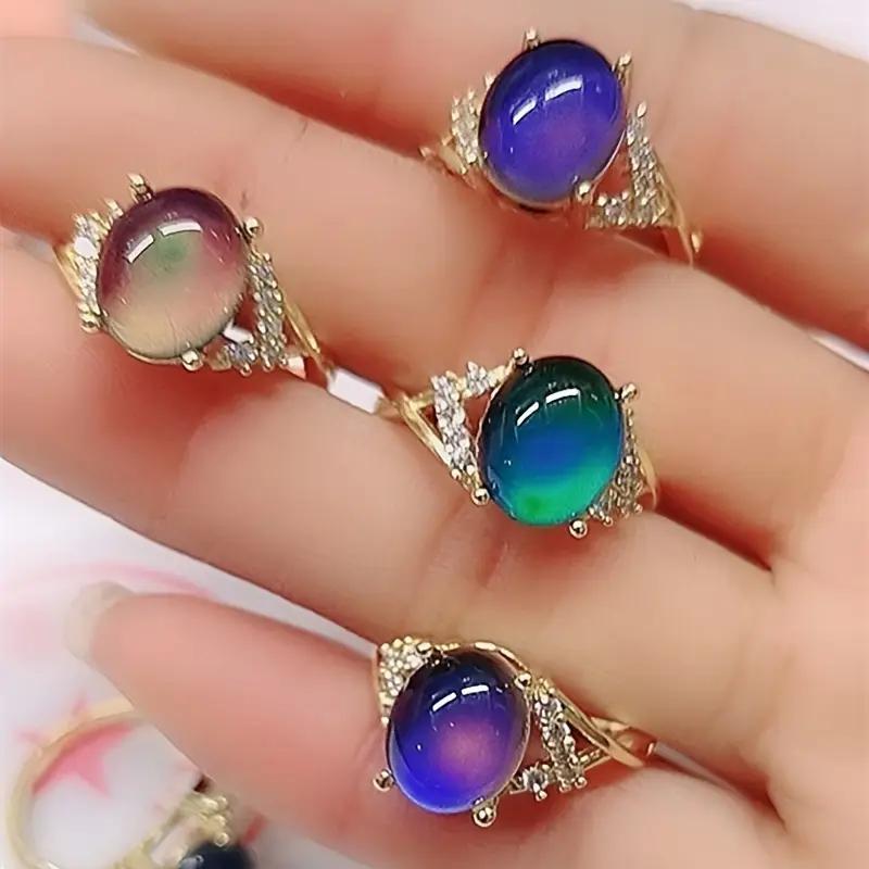 TEMU An Elegant Alloy Mood Ring In Of A , Temperature-sensitive Color-changing Gemstone Without Plating - A Fashion Accessory For Wear