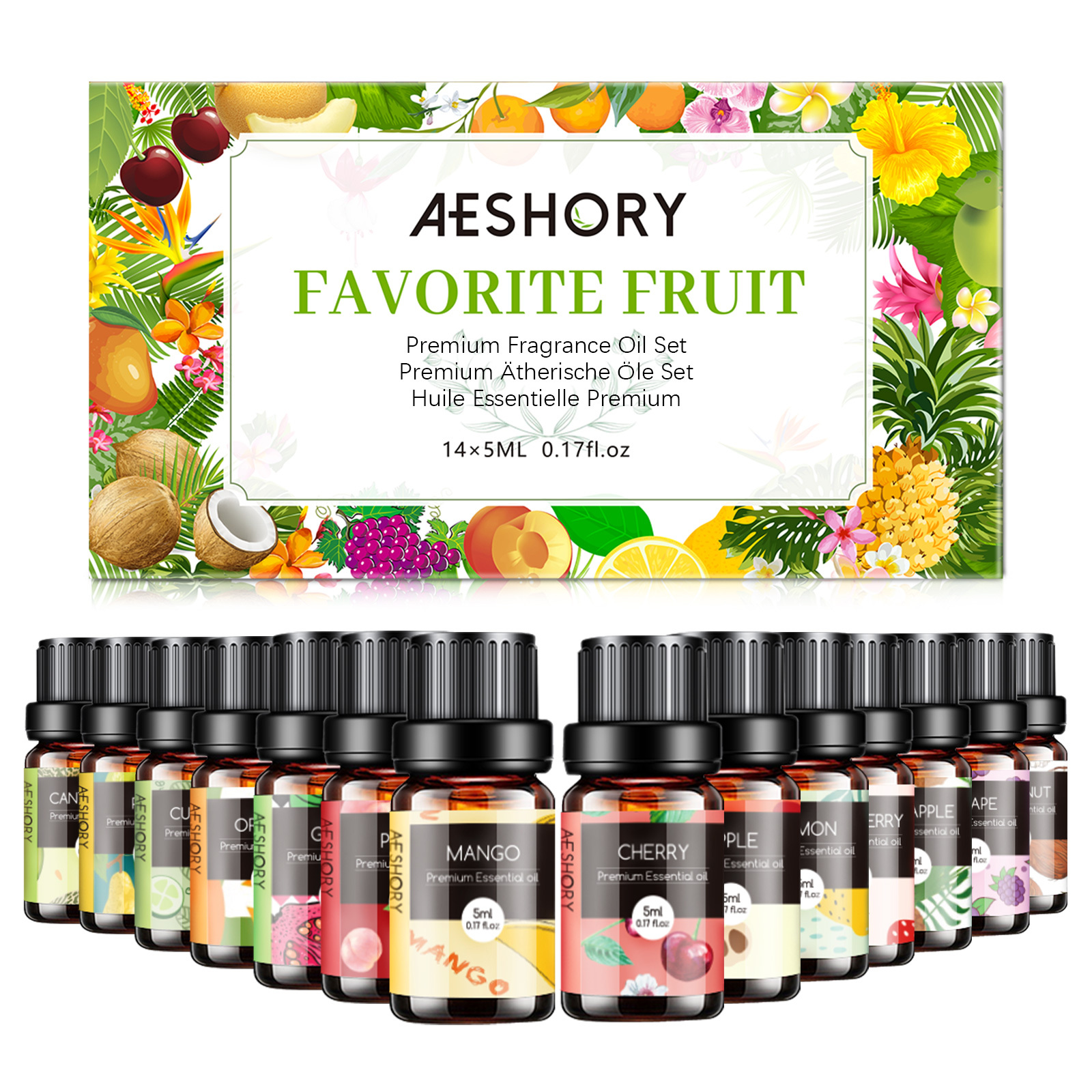 

Essential Oils Set - 14 Pcs Fruits Fragrance Oil For Diffusers, Candle Making Strawberry, Apple, , Melon, Cherry, Mango, Lemon, And Orange Scented Oils (5ml)