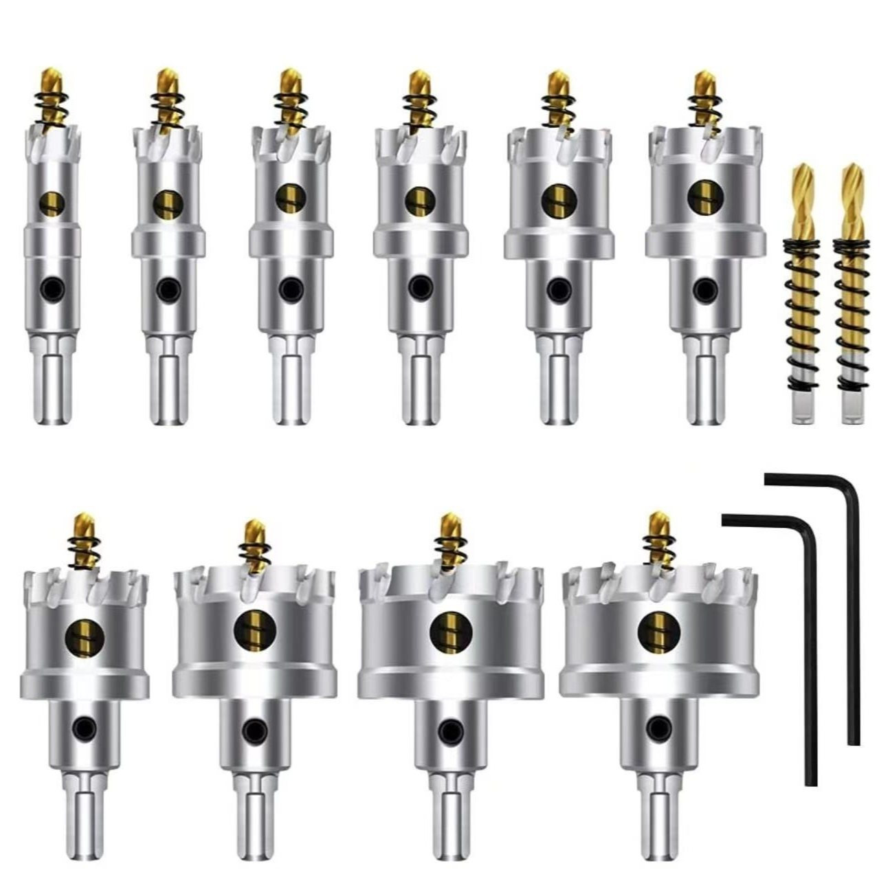 TEMU 12pcs Tct Kit For Hard Metal, 5/8"-2-1/8" Inch Carbide Tipped Hole Cutter Set With Titanium-plated Pilot Drill Bit For Metal, Stainless Steel,