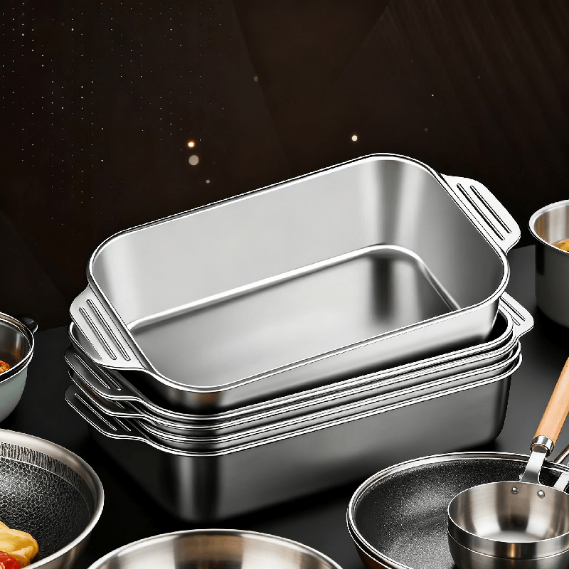 TEMU Stainless Steel Baking Tray, Roasting Pan, Reusable Anti-rust Steam Pan For Kitchen Buffet