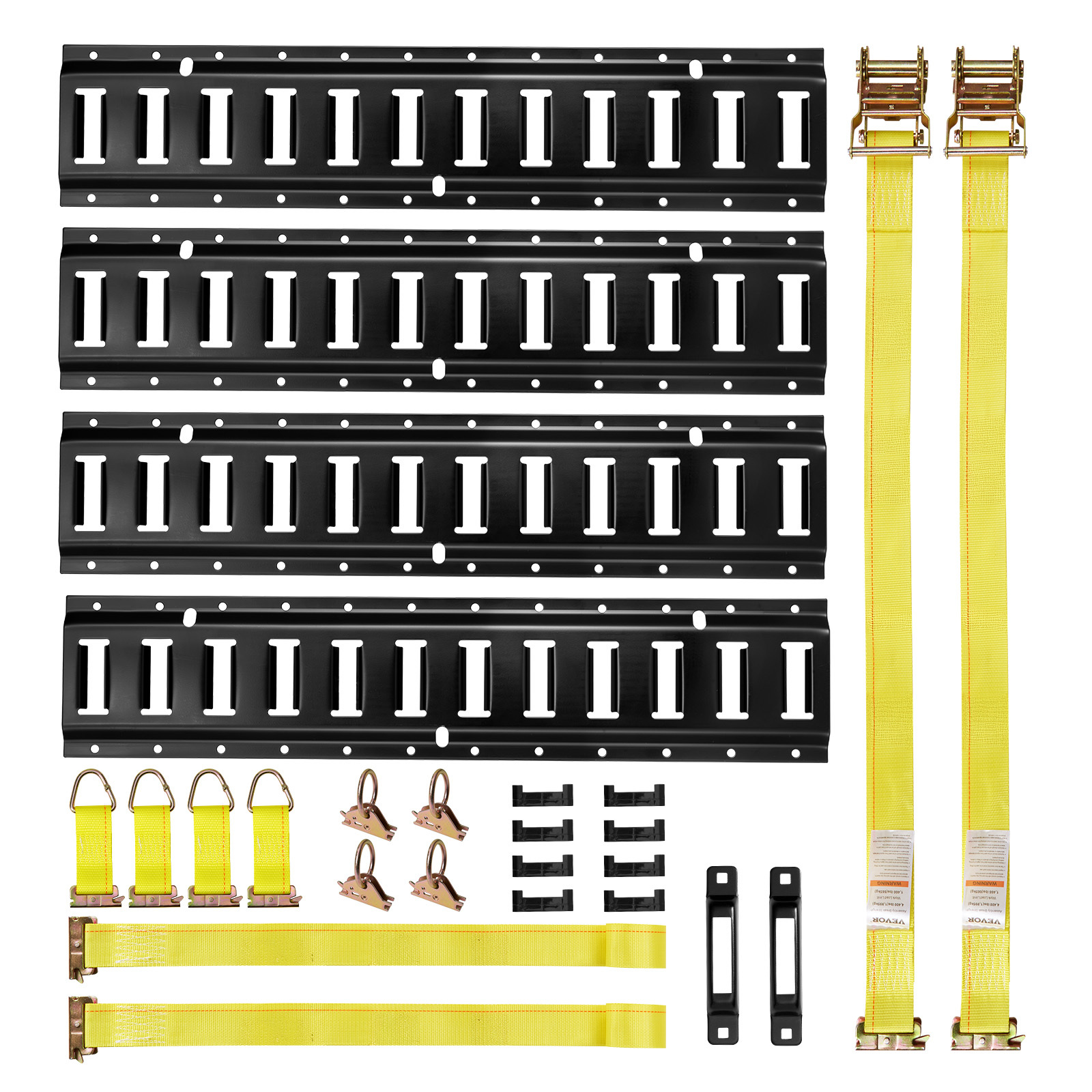 TEMU Vevor Rail Kit, 4 Pack 2 Ft E Track Rails, 20 Pcs Includes 2 Ratchet Straps & 4 O-rings & 4 Tie-offs With D-ring & 2 Single Slots & 8 End Caps,