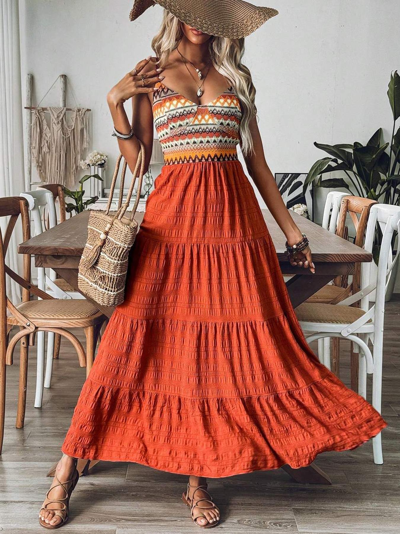 boho summer maxi dress sold on Temu United States