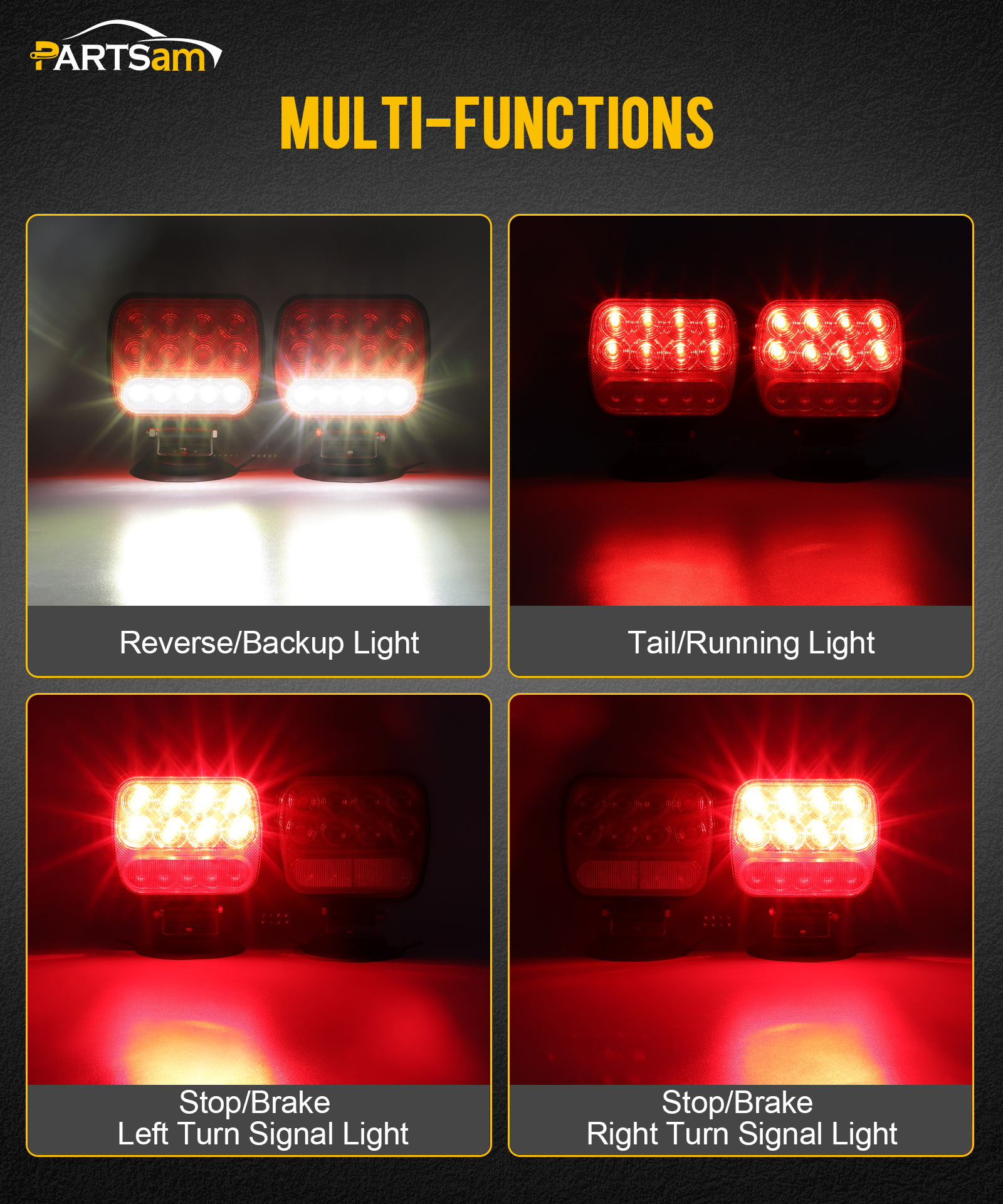  无线 led 拖车灯套件 磁吸式拖车尾灯 便携式通用型 停车转向 运行倒车 红色+透明镜头 带 7-pin 插头 双 usb 电缆充电器 适用于卡车 拖车 12-24v，ipx5 商品详情 1
