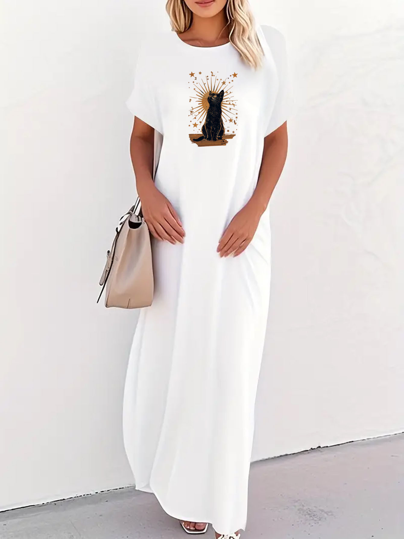 fitted lace wedding dress Sunny Angela Women's Elegant Floral Patchwork Short Sleeve T Shirt Maxi Dress