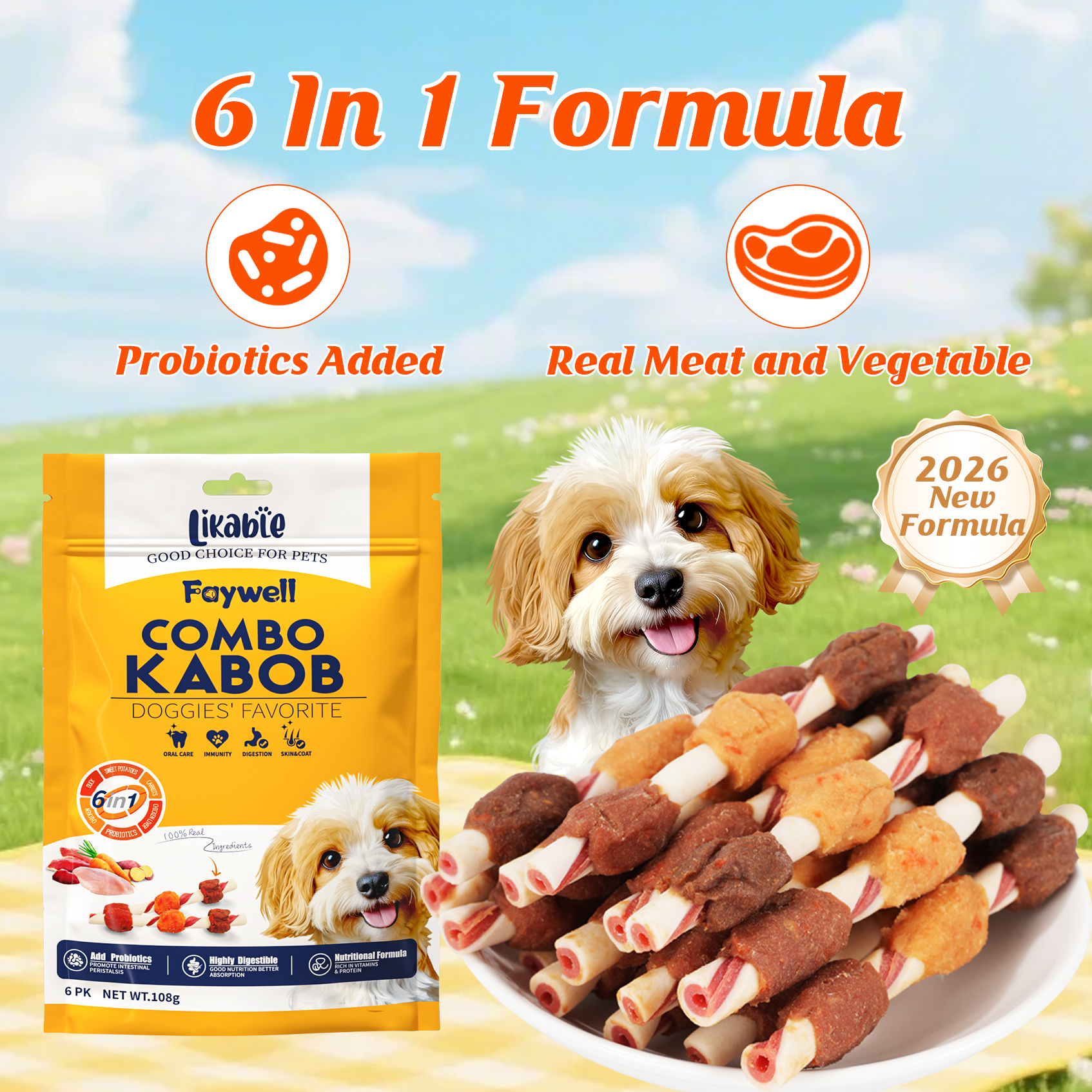 TEMU Dog Chew Stick Treats, Combo , Rich In Protein & Vitamins & Probiotics, Supports Oral Health, , 16pk/6pcs