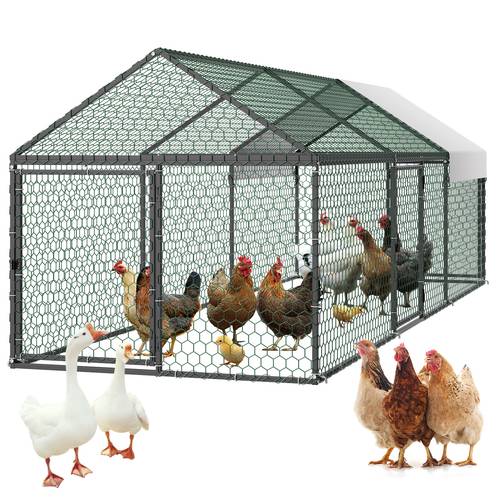 metal chicken coop for 6 8 chickens 3 3 x 9 8 x 3 3 ft small chicken cage with cover 3 doors roof poultry run compatible with wooden coops for rabbit hen goose duck