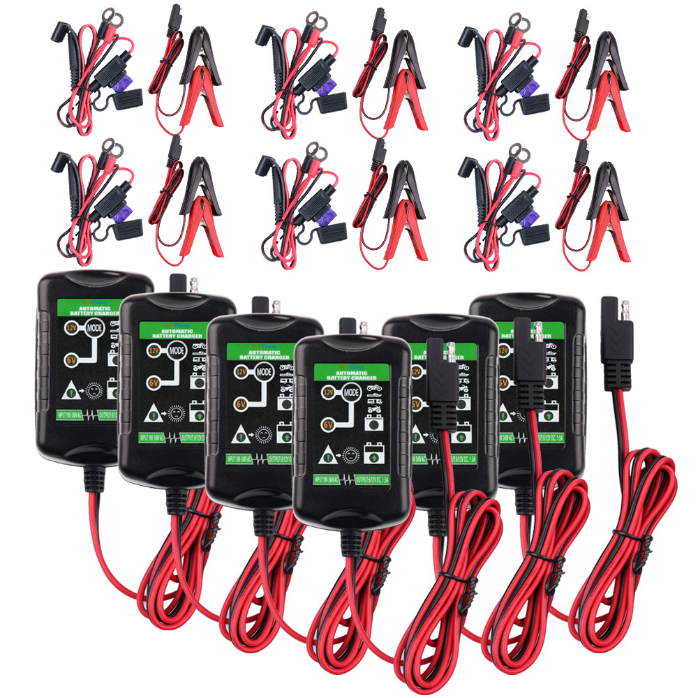 6 Pack 6v 12v 1.5a Battery Charger, Fully Automatic, Smart Trickle Charger For Car, Automotive, Motorcycle, Lawn Mower, Marine, Boat, Sla Agm Gel Lead Acid Battery