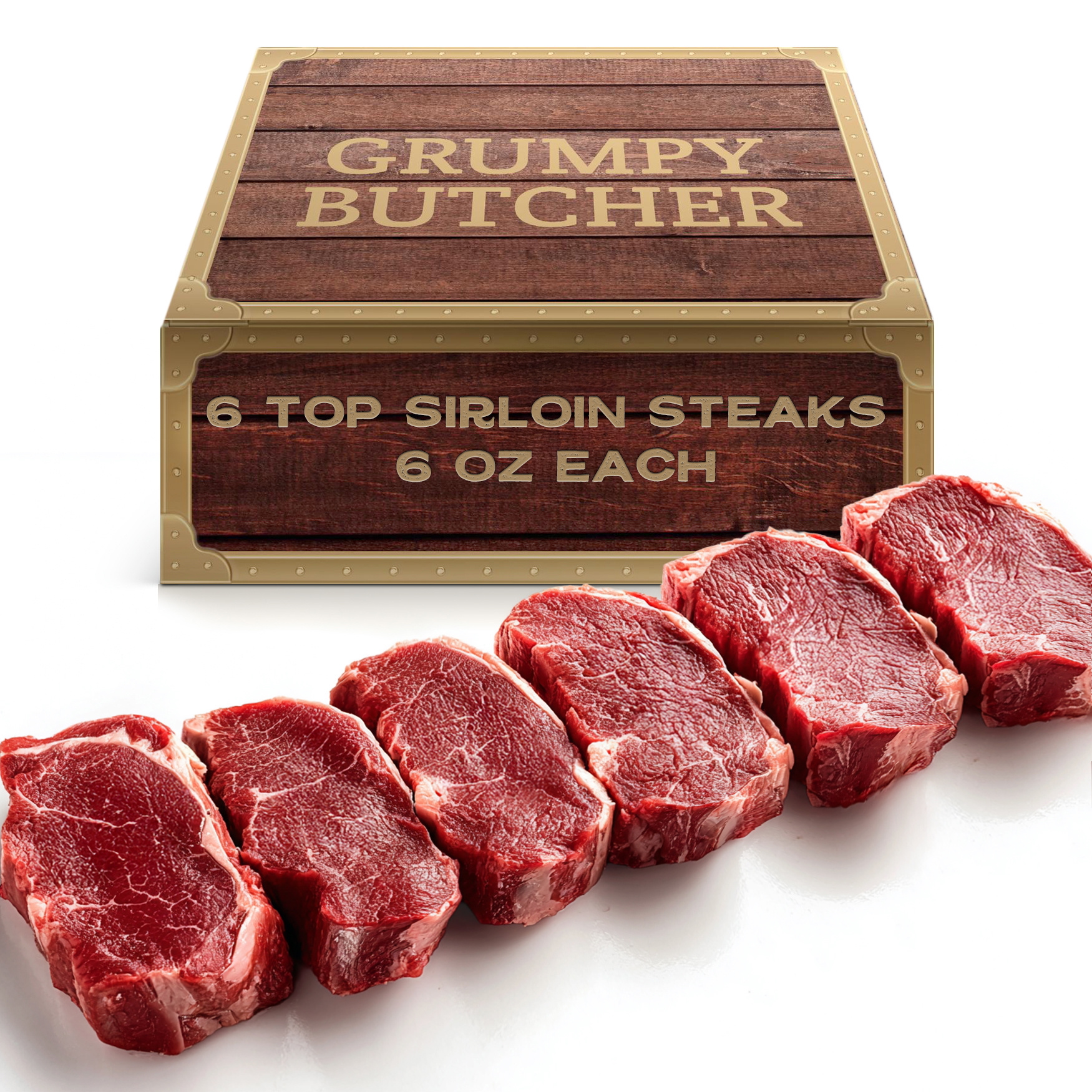 TEMU Grumpy Butcher Top Sirloin Steak, 6 Pack - Premium Quality Beef Steak Meat