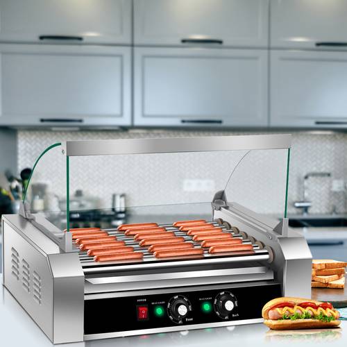 electric sausage grill hot dog grill cooker 7 rollers for 18 stainless steel hot dog warmer sausage grilling machine sausage w cover
