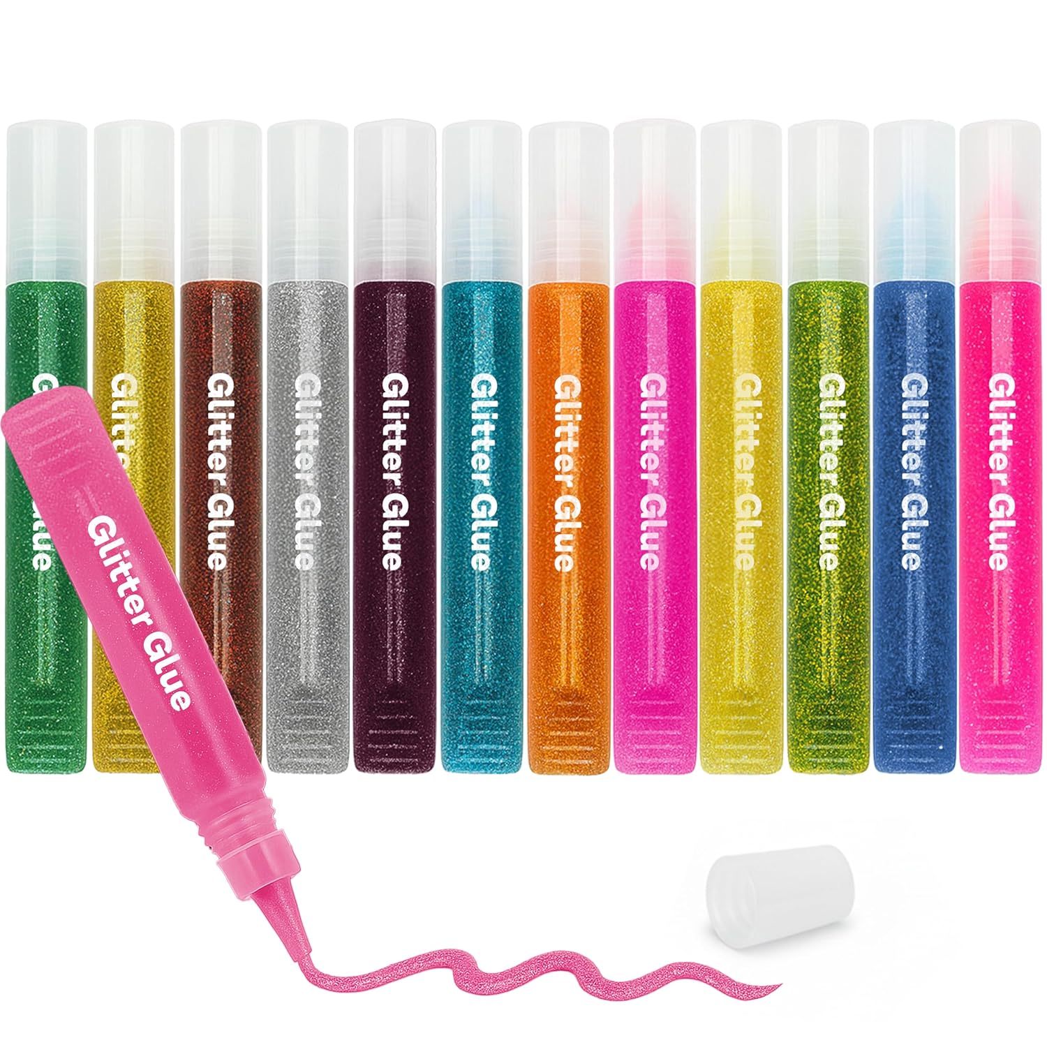 TEMU Glitter Glue Pens 12 Pack - Washable Non-toxic Glitter Pens For Crafts, Decorating & Christmas Stockings, 10.5ml Each, Bright Colors By Enday