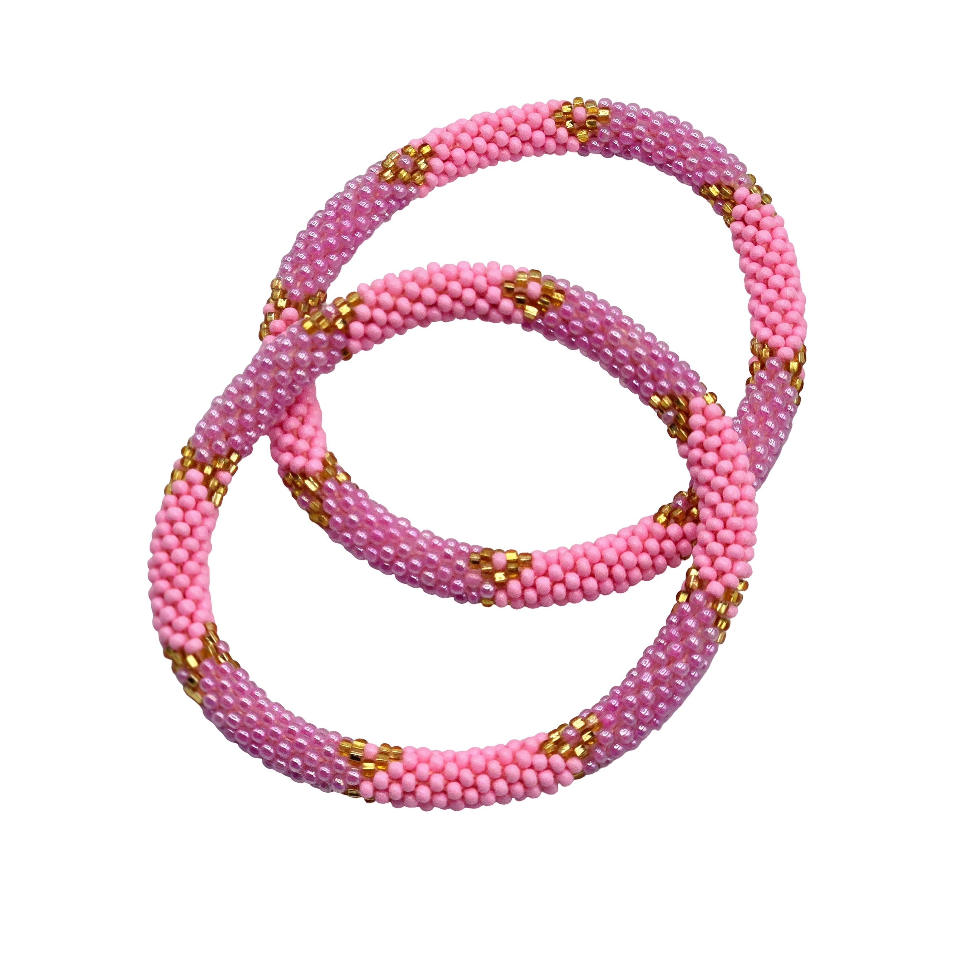 Set Of 2 Handmade Boho Crochet Beaded Bracelets &ndash; Nepal Glass Seed Bead Bangles, Colorful Women&rsquo;s Fashion Jewelry, Hippie Artisan Roll