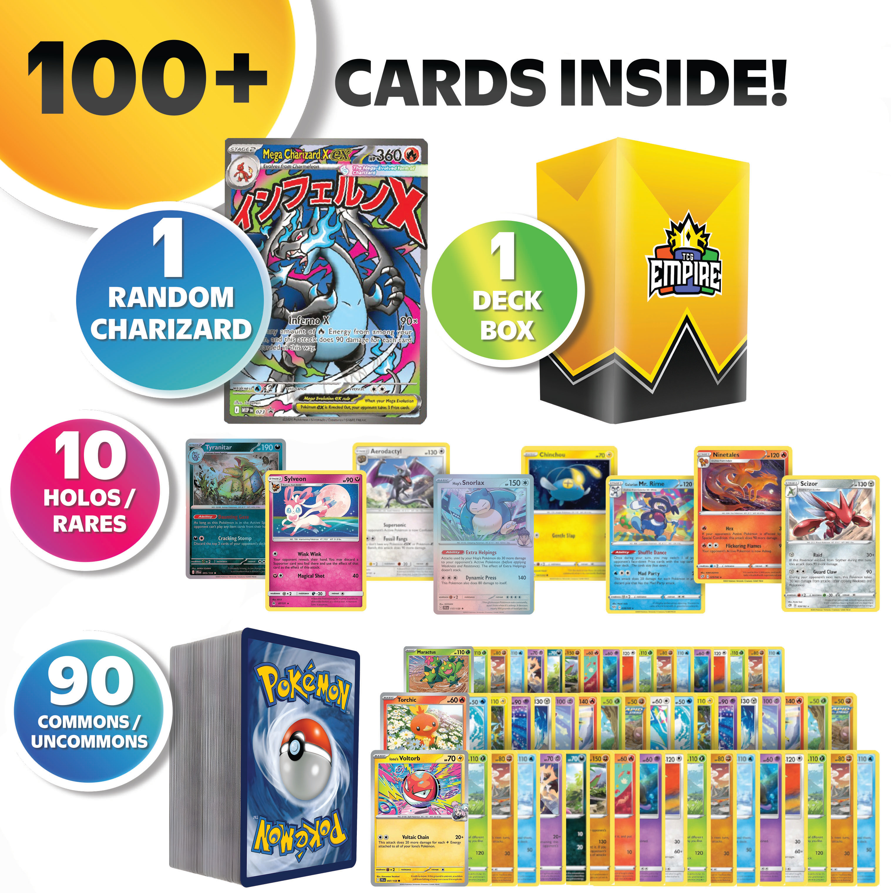 Charizard Mega Battle Bundle | 100+ Pokémon Cards | 1x Charizard Card Guaranteed | Holos & Rares Included! | Perfect Gift for Kids & Collectors!
