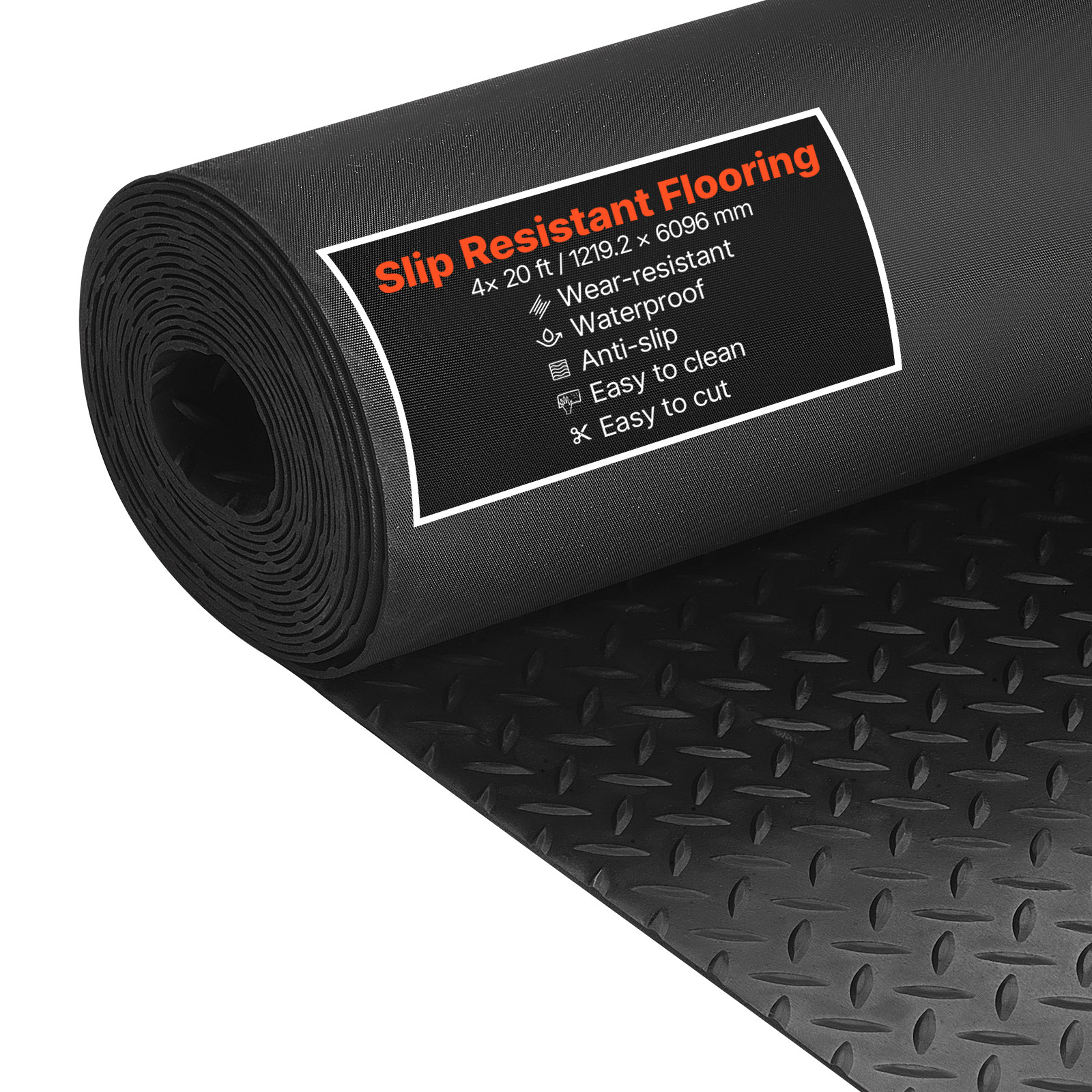Vevor Garage Floor Roll, 4 X 20 Ft Garage Flooring Mat, 3 Mm Thickened Rubber Diamond Plate Floor Protector Mat, Non-slip, Wear-resist, Easy To Clean For Warehouse, Gyms,trailer, Black