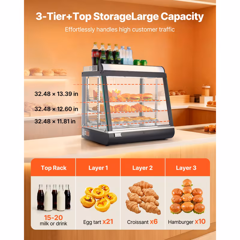 3 tier commercial food warmer display 1200w food display warmer with led light top storage and adjustable shelves 86 185 steam heating 75l for hamburger pizza bread fried chicken Product details 4