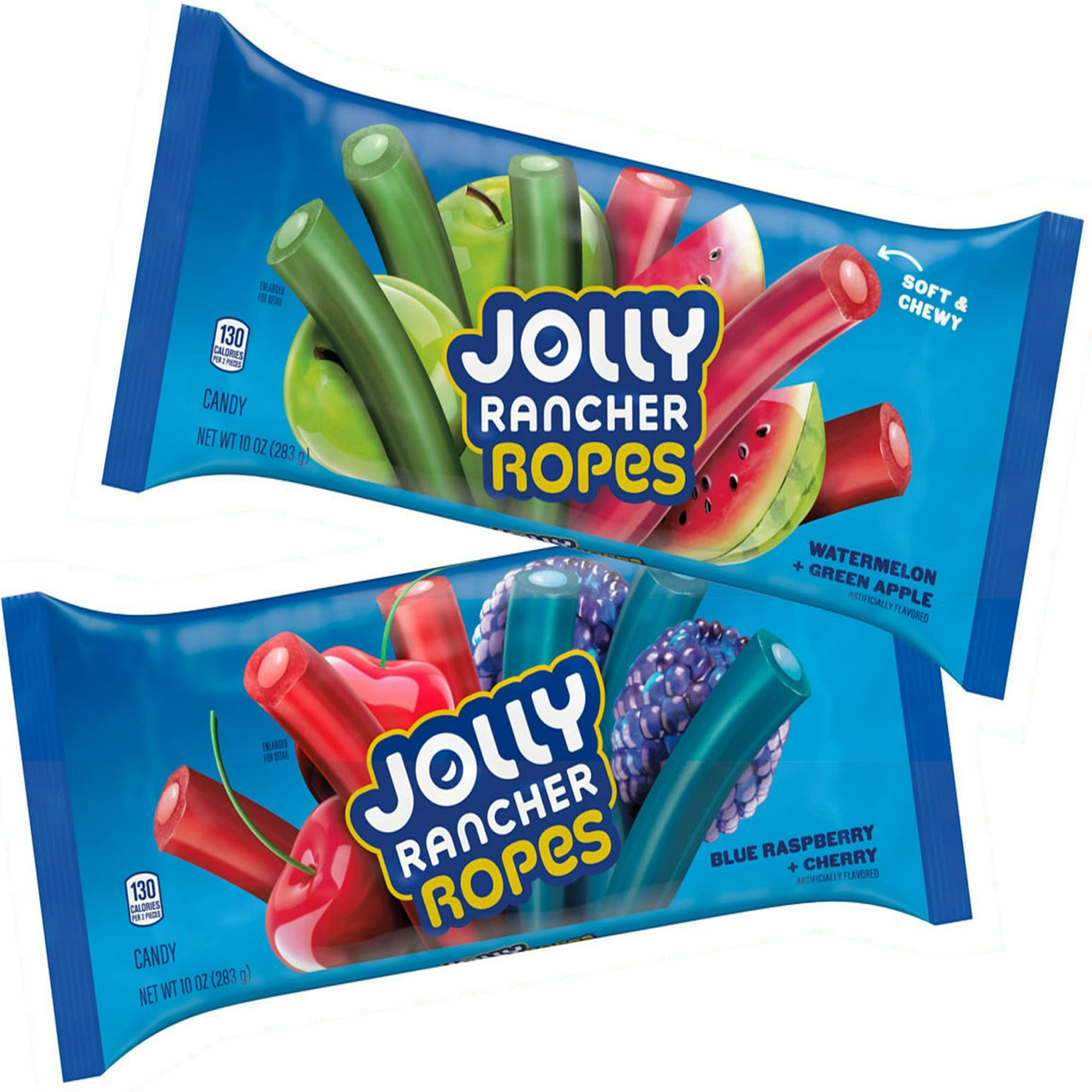 Jolly Rancher Soft & Chewy Candy Ropes Variety Pack - Fruity Flavor Mix Of Watermelon, Green , Blue Raspberry & Cherry 2 Pack 10 Oz Each - Sweet & Tangy Licorice-style Candy