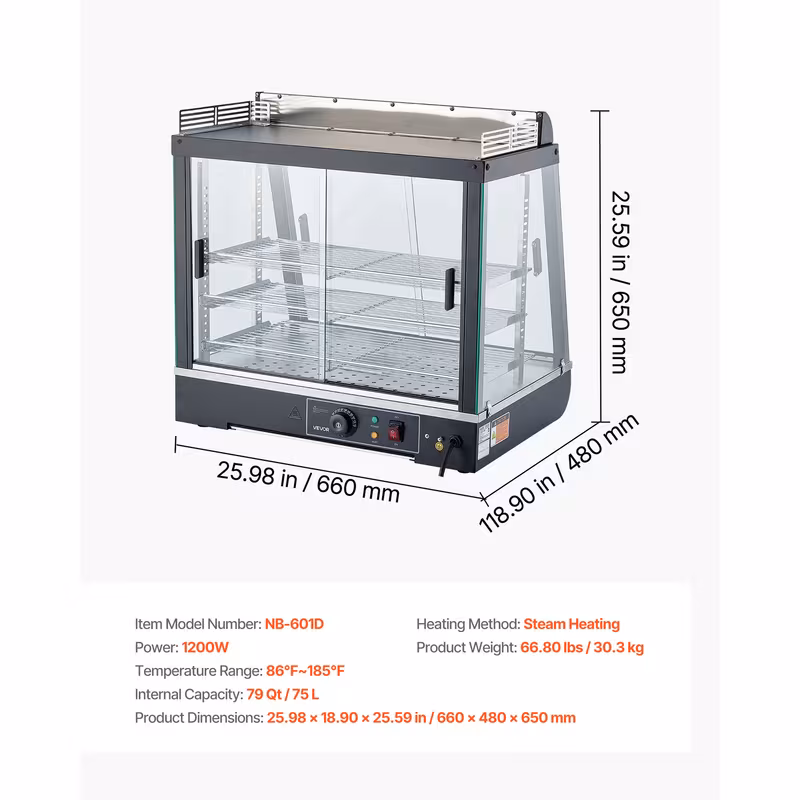 3 tier commercial food warmer display 1200w food display warmer with led light top storage and adjustable shelves 86 185 steam heating 75l for hamburger pizza bread fried chicken Product details 8