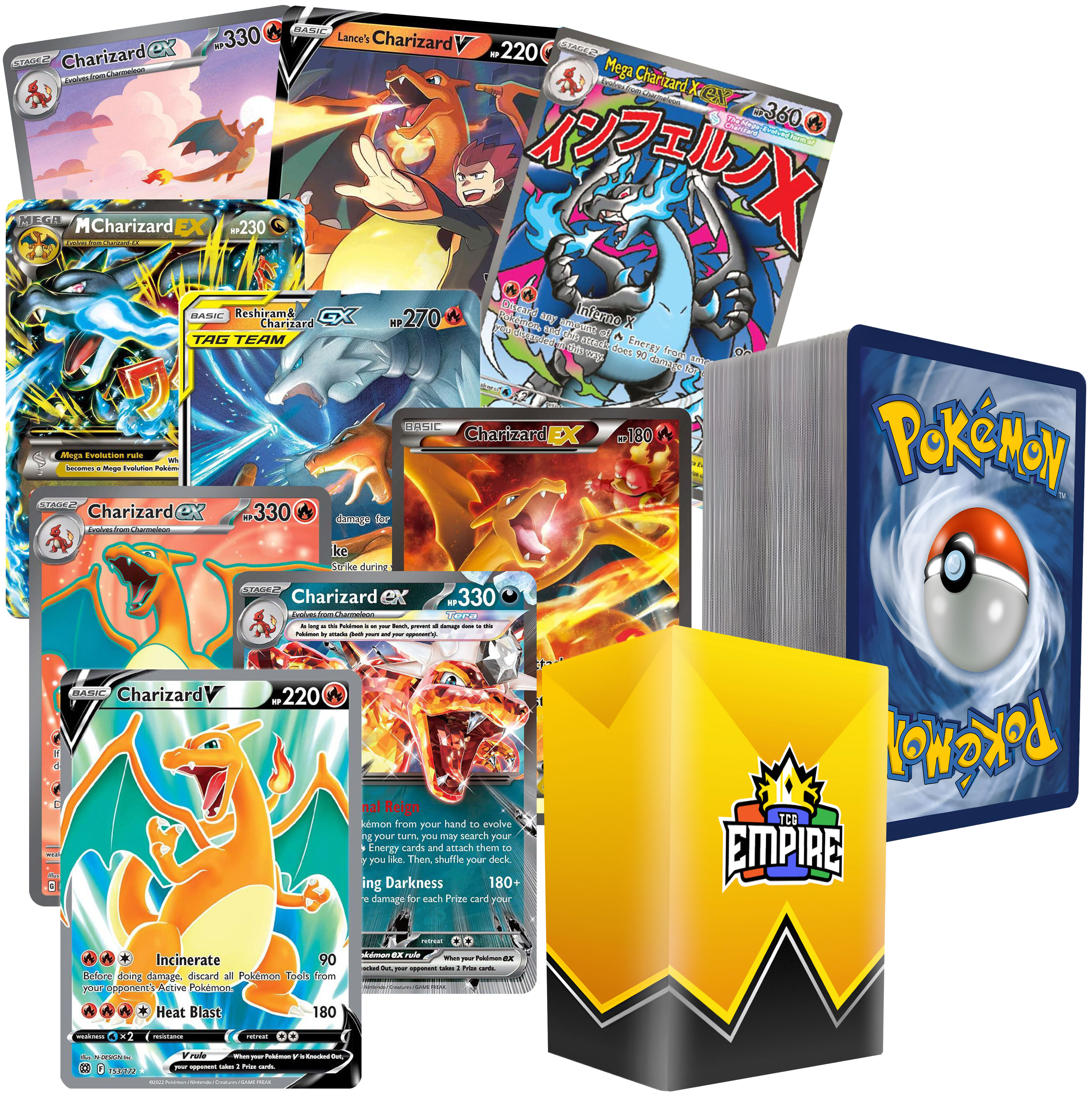 Charizard Mega Battle Bundle | 100+ Pokémon Cards | 1x Charizard Card Guaranteed | Holos & Rares Included! | Perfect Gift for Kids & Collectors!