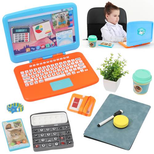 10 piezas de juguetes para juego de simulación de en casa, juego de simulación para niños de 3+, juegos de simulación con laptop para niños, calculadora , cuaderno, reloj, café y planta, regalo de para niños de 3+ años