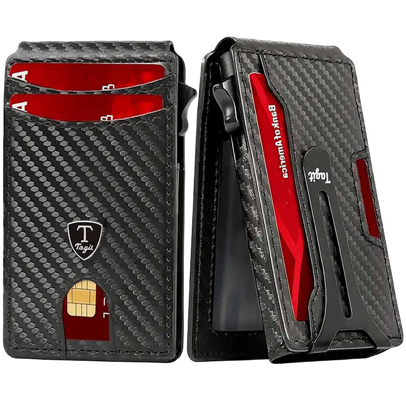 TEMU Men's Slim Bifold Wallet – Rfid Blocking With Magnetic Closure, Money Clip, Id Window, And Large-capacity Design Featuring A Sleek, Minimalist,