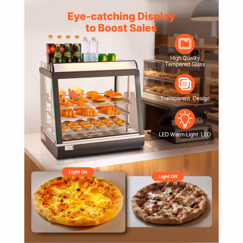 3 tier commercial food warmer display 1200w food display warmer with led light top storage and adjustable shelves 86 185 steam heating 75l for hamburger pizza bread fried chicken Product details 6