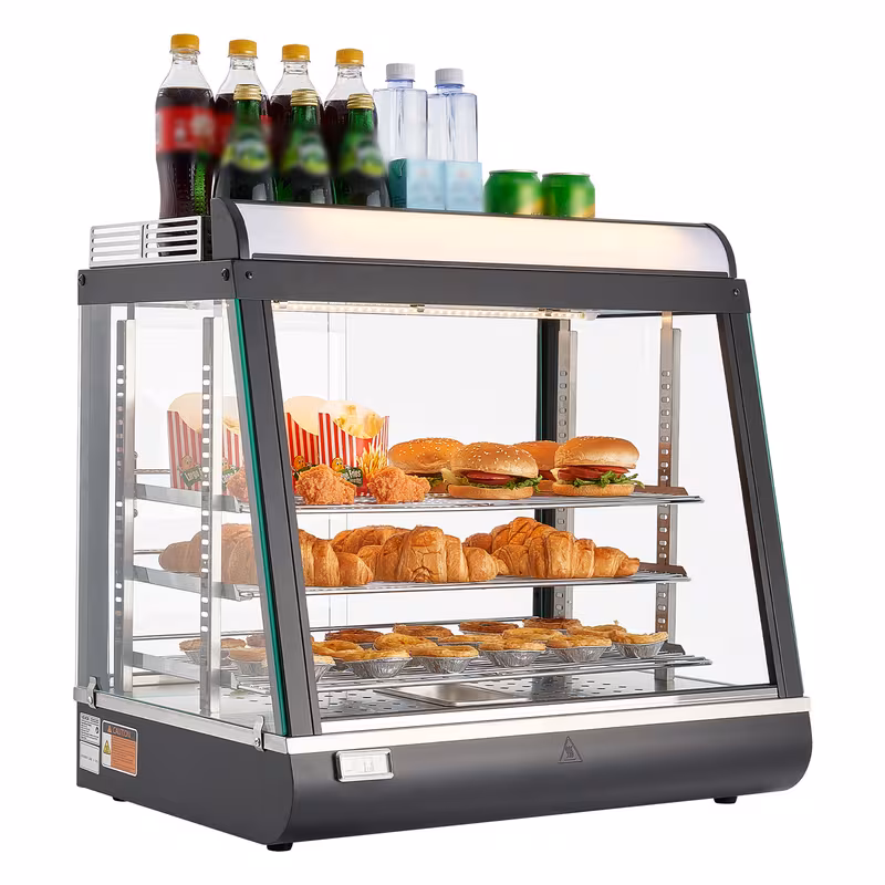 3 tier commercial food warmer display 1200w food display warmer with led light top storage and adjustable shelves 86 185 steam heating 75l for hamburger pizza bread fried chicken Product details 1