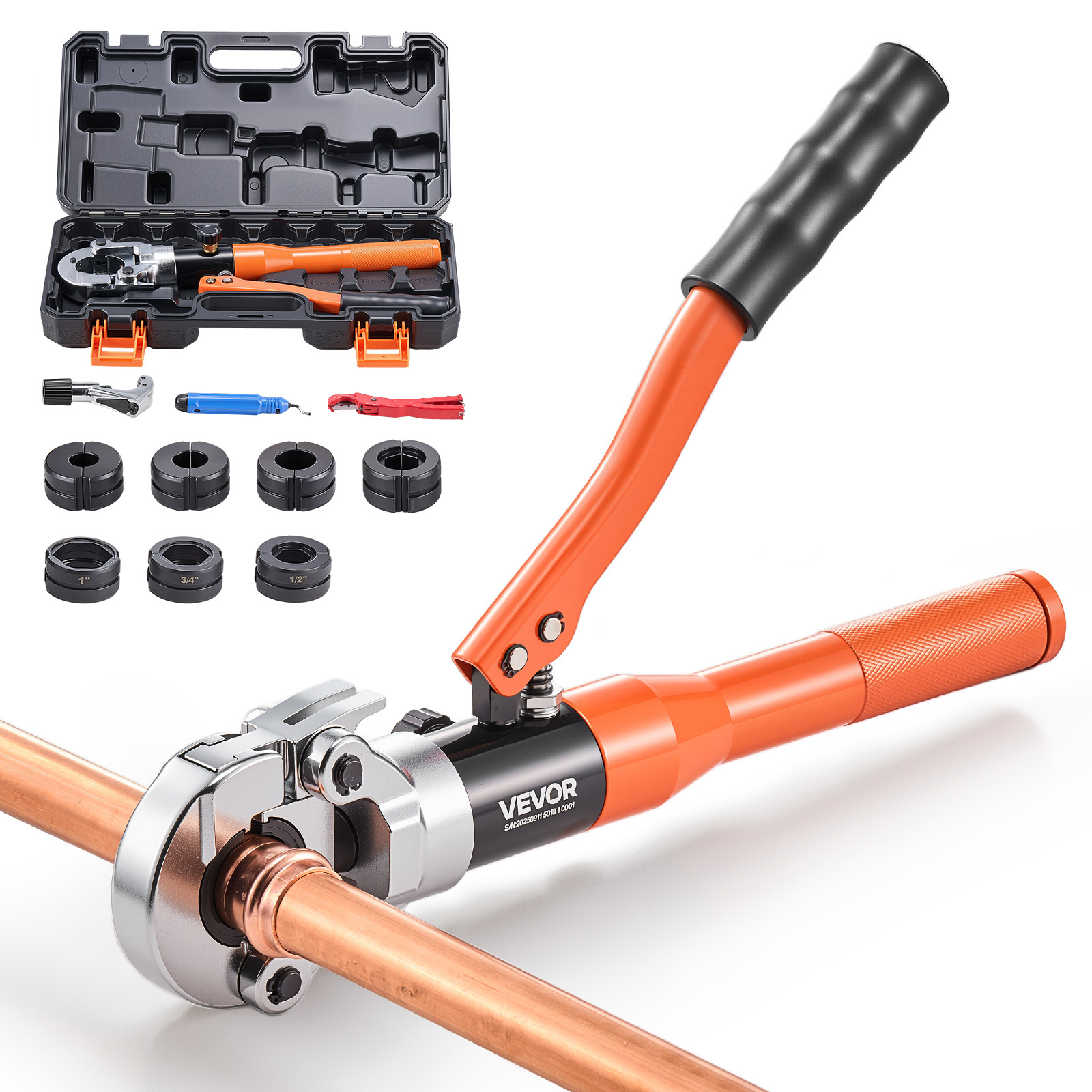 TEMU Vevor Copper Pipe Crimping Tool, Hydraulic Driven Press Tool With 1/2" 3/4" 1" Jaws For Vus Type Copper Tube & 3/8", 1/2", 5/8", 3/4", 1" Jaws