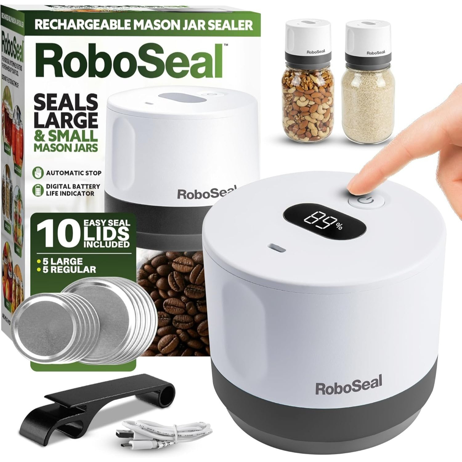 TEMU Rechargeable Mason Jar Vacuum Sealer Kit With 10 Lids - Operation, Food Preserver With Auto Stop