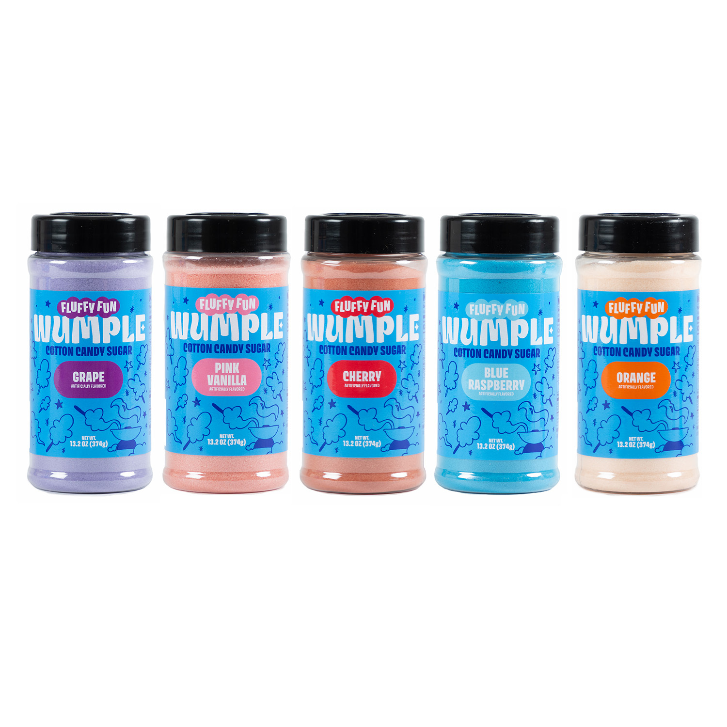 TEMU Wumple - Pre-blended Cotton Candy Sugar Mix, 5 Flavors (pink Vanilla, Cherry, Blue Raspberry, Grape, Orange), 13.2 Oz. 5-pack For Cotton Candy