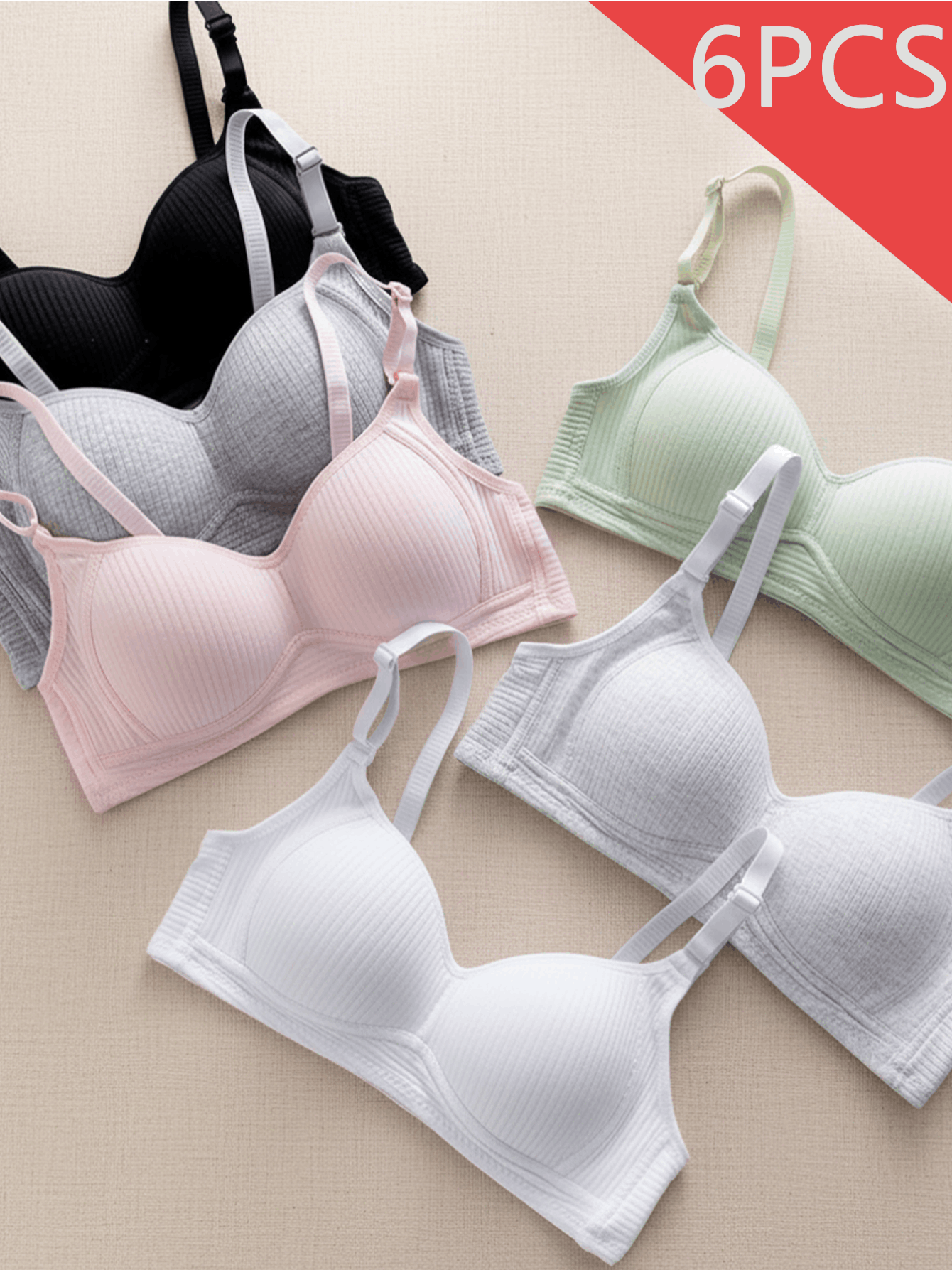 6pcs girls mixed colors seamless soft cotton blend bra set stretchable wire   support vest for   breathable no   minimalist style daily wear undershirt for school home ab cup ages 8 14