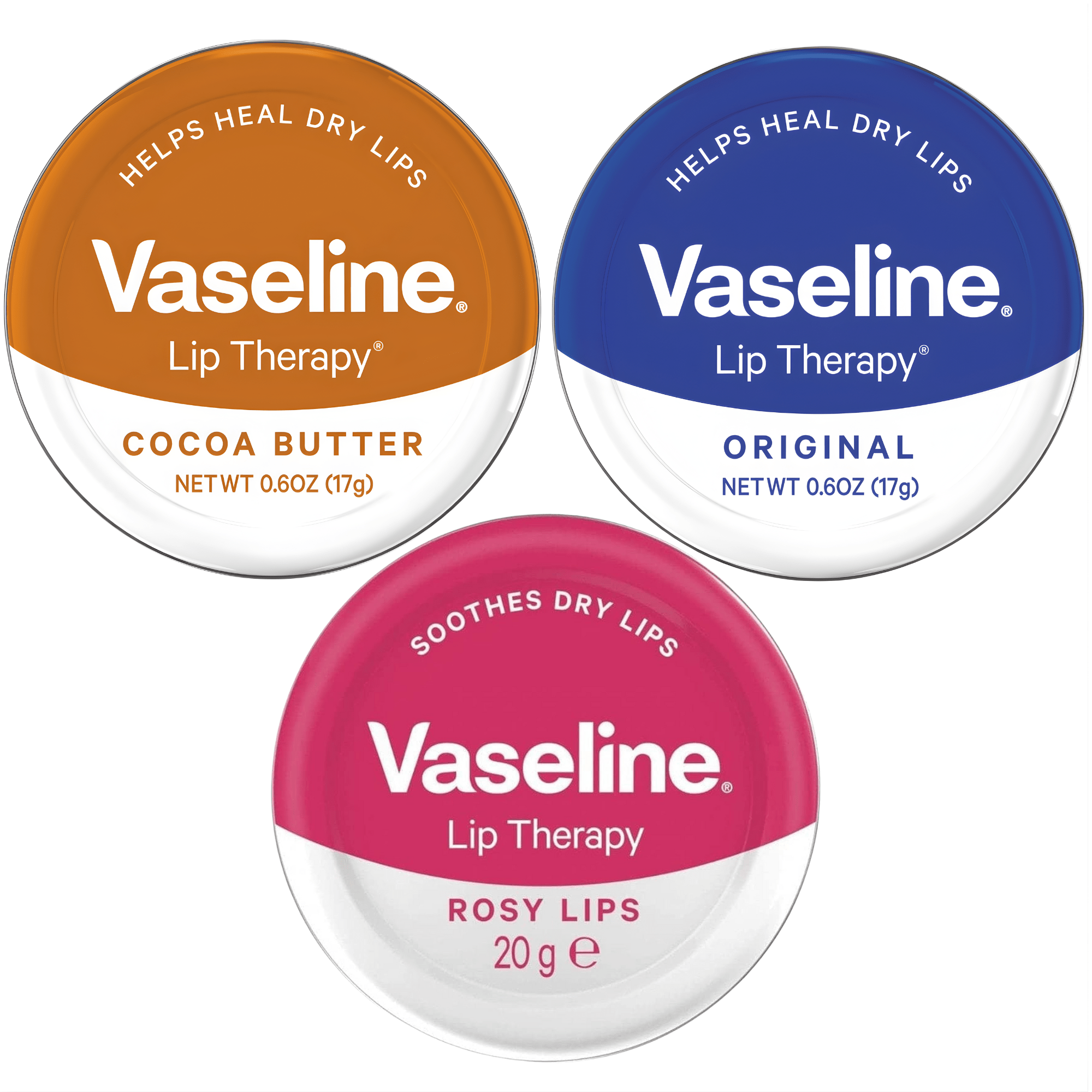 Vaseline Lip Balm Tin, 3 Count Pack: , Original, Butter, 0.60 Oz