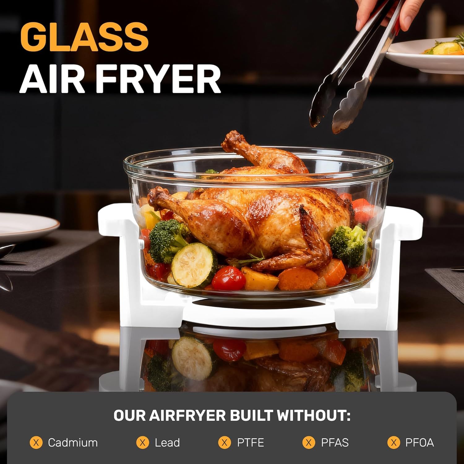 16qt extra large glass air fryer non toxic family sized 4 in 1 cooker with 3 cooking sections stainless steel racks for   chicken self cleaning dishwasher safe Product details 7