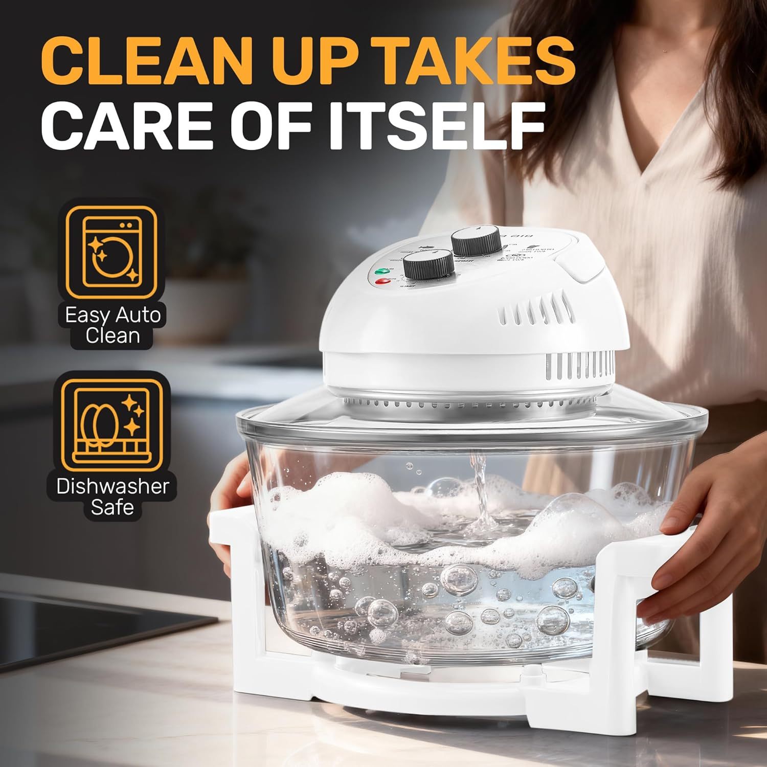 16qt extra large glass air fryer non toxic family sized 4 in 1 cooker with 3 cooking sections stainless steel racks for   chicken self cleaning dishwasher safe Product details 4