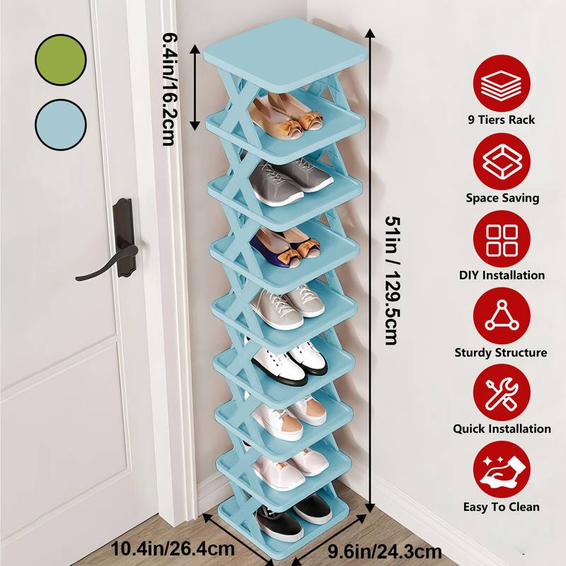 Étagère à Chaussures étroite 8 Niveaux - Rangement Compact Pour Couloir Ou Placard - Empilable, Réglable En Hauteur