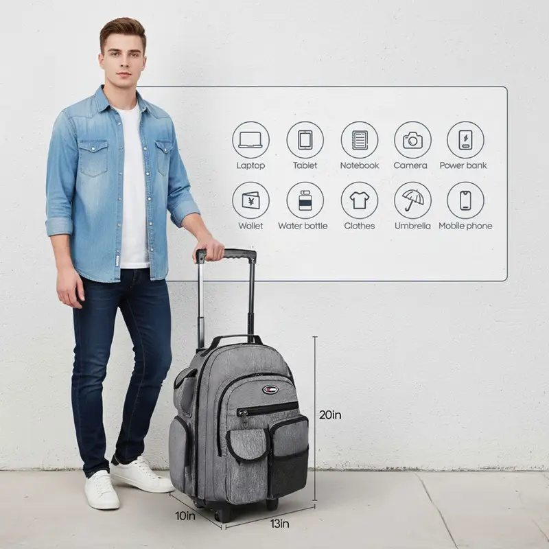best backpack on wheels for travel Rolling ,Waterproof with Business, College Student and Commuter, Carry Backpack with Laptop Compartment, Fit 17 Inch Laptop, Wheeled Backpack for Adults : Electronics Duffel Bag Best Rolling Backpack