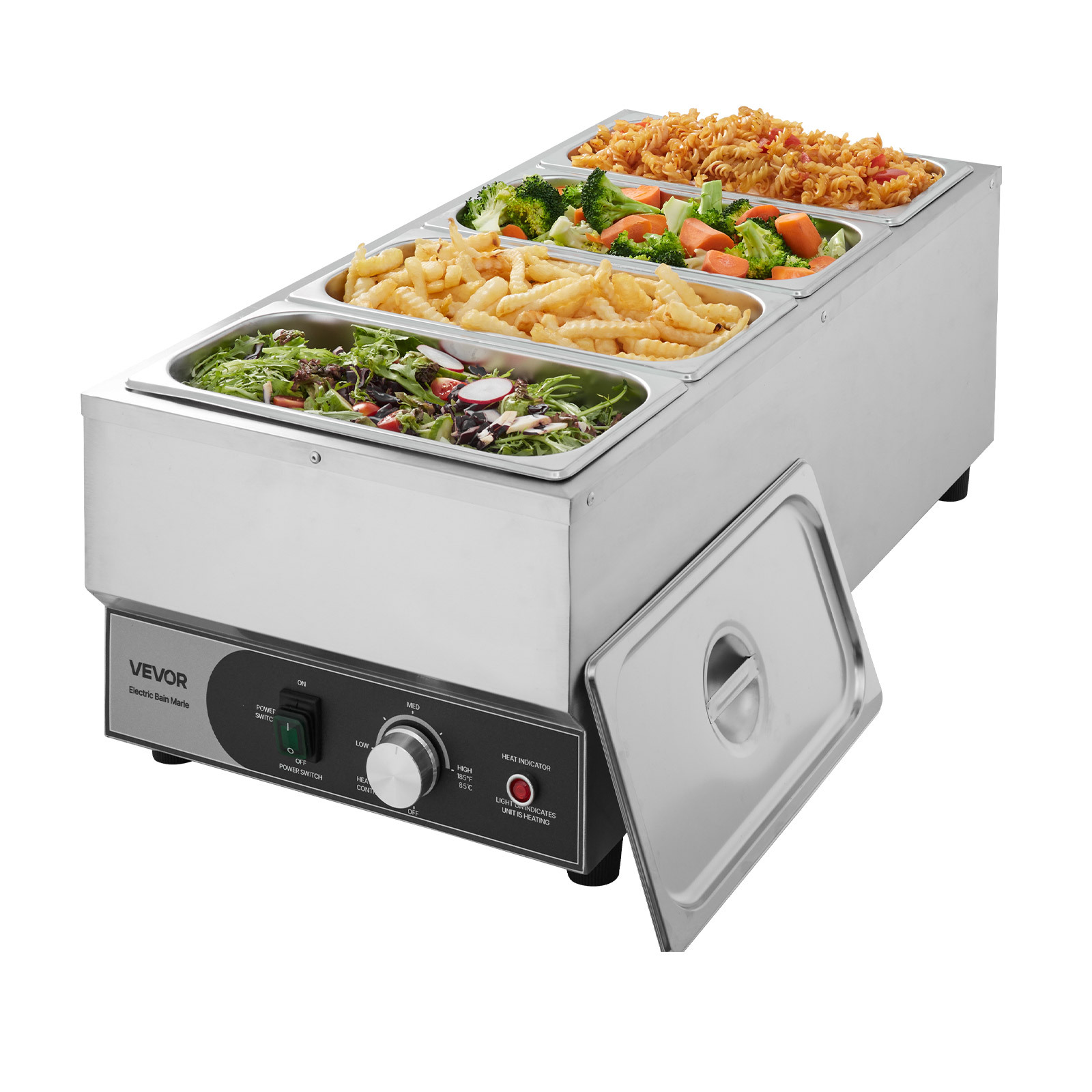 TEMU Commercial Food Warmer, 1500w Electric Stainless Steel Steam Food Warmer, Fast Heating Countertop Buffet Bain Marie With 4 1/3 Size Food Pans,