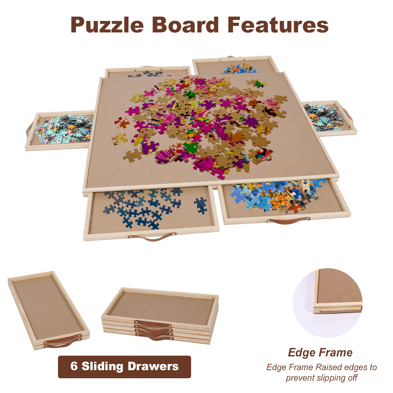 TEMU Wooden Puzzle Table With 6 Drawers And Cover, Adult Portable Puzzle Board, 35'' 27'' Jigsaw Puzzle Table, Used For Puzzle Storage And Sorting,
