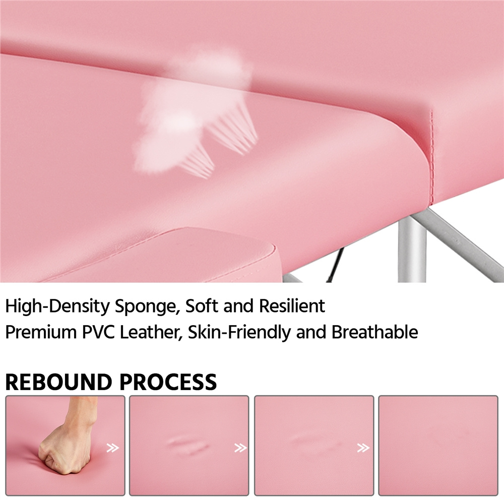 Costoffs 24/28 inch Portable Massage Table, Foldable Design, Aluminum Alloy, Adjustable Height, Multi-functional Spa Bed with Face Cradle, Armrests, Hand Pallet for Eyelash Extensions, Tattoo & Spa Use, Black/Pink