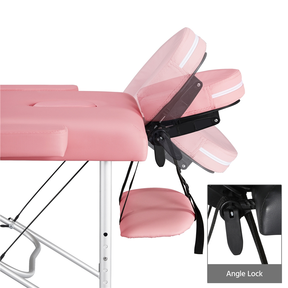 Costoffs 24/28 inch Portable Massage Table, Foldable Design, Aluminum Alloy, Adjustable Height, Multi-functional Spa Bed with Face Cradle, Armrests, Hand Pallet for Eyelash Extensions, Tattoo & Spa Use, Black/Pink