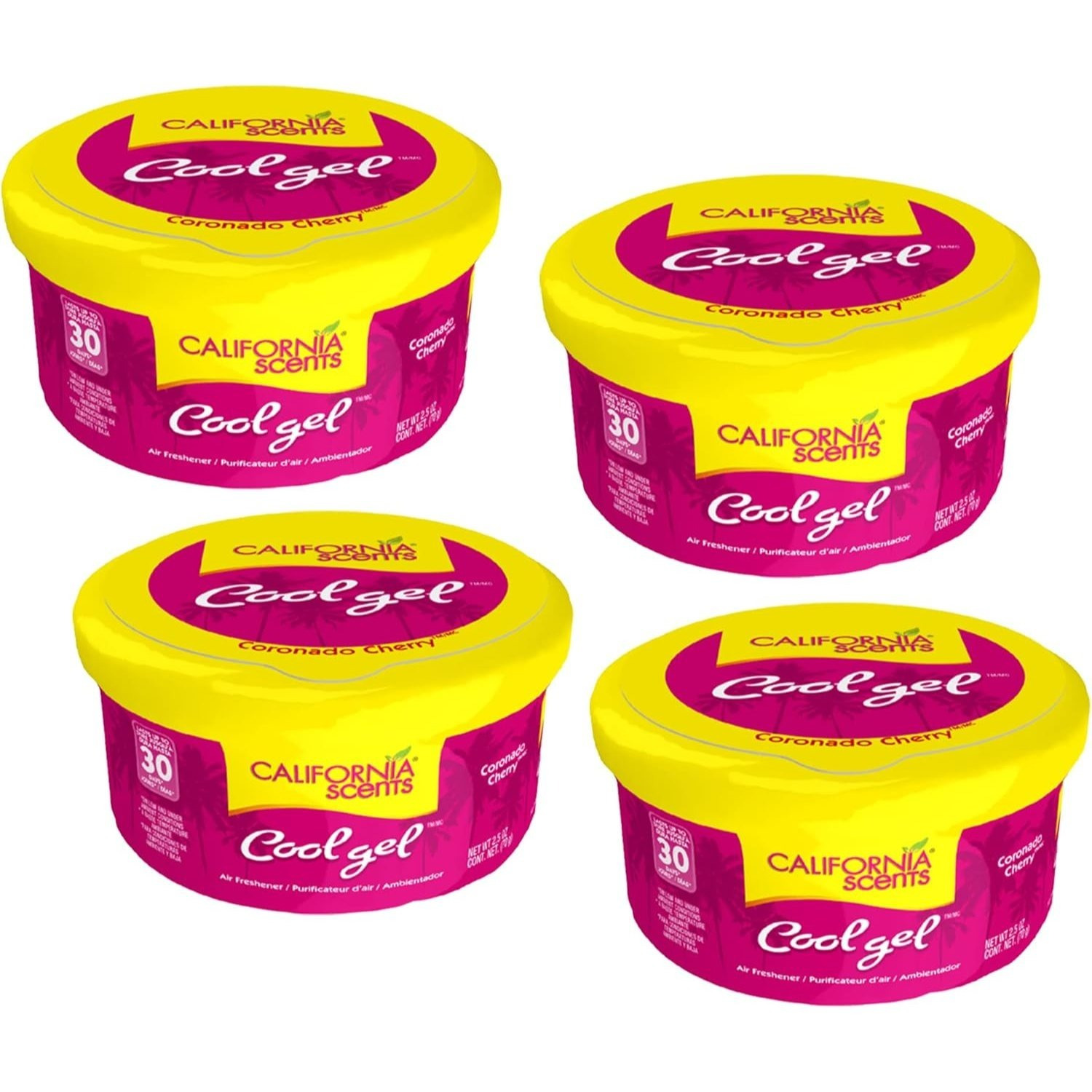 TEMU Cool Gel - The Best Car Air Freshener With Cool - Long-lasting Odor Eliminator And Auto Air Freshener For Cars, Cherry, 4 Pack