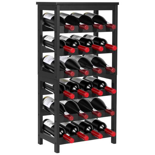 24 bottle wine rack 6 tier freestanding wine storage shelves with table top easy assembly rack shelf premium material for kitchen cellar bar dining room living room black