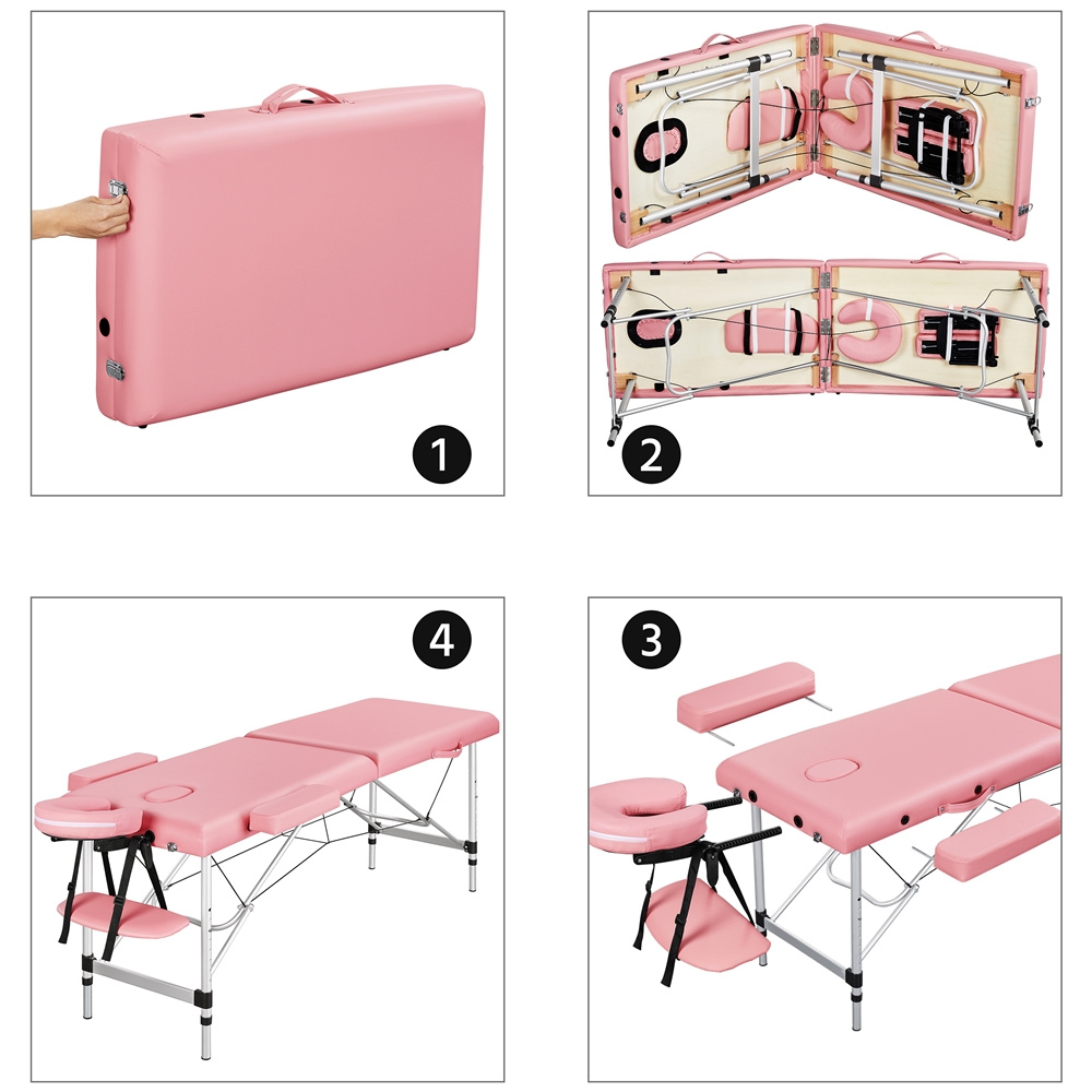 Costoffs 24/28 inch Portable Massage Table, Foldable Design, Aluminum Alloy, Adjustable Height, Multi-functional Spa Bed with Face Cradle, Armrests, Hand Pallet for Eyelash Extensions, Tattoo & Spa Use, Black/Pink