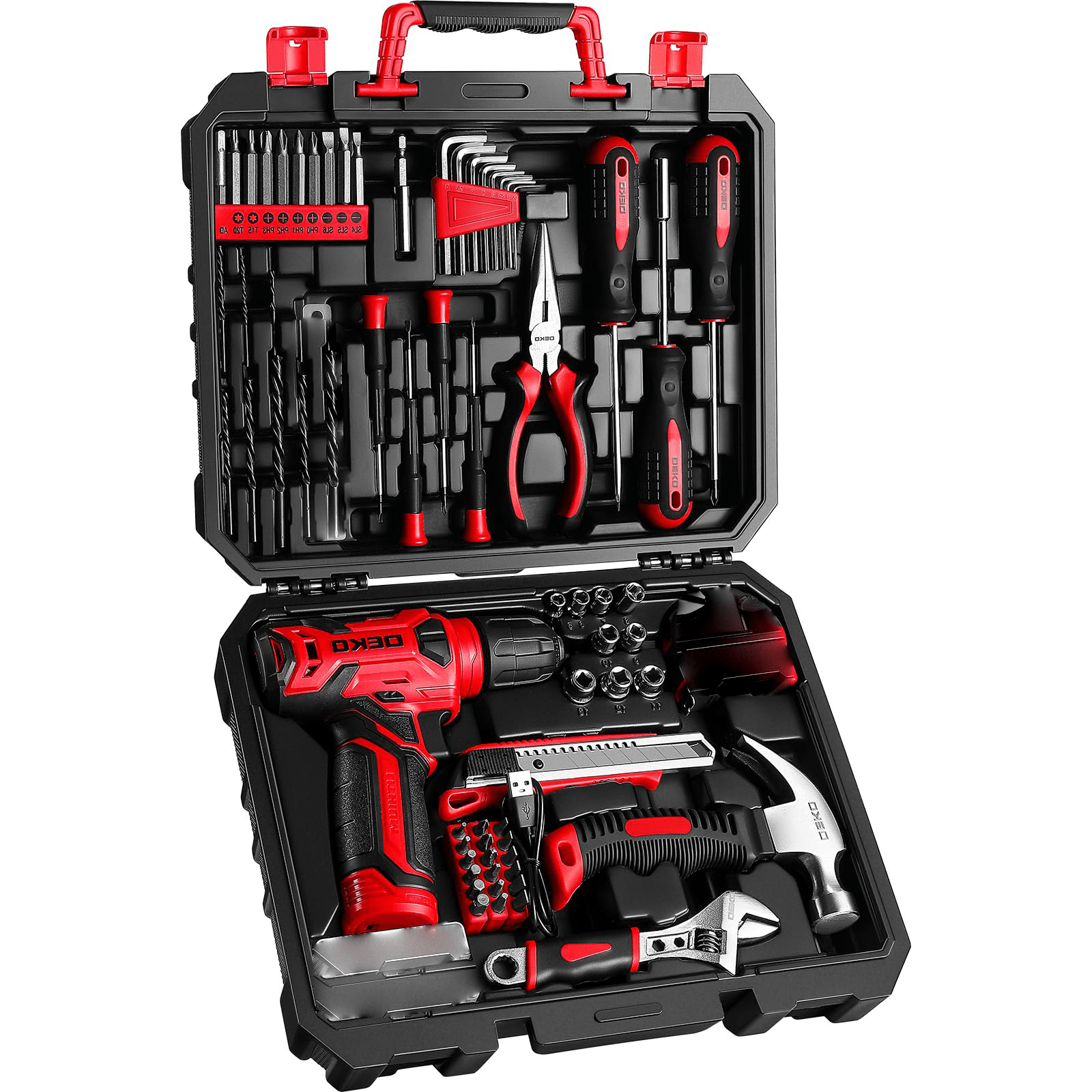 119PCS Power Tool Box Set With 8V Cordless Drill / Driver, Hammer, Wrench, Screwdriver and Utility Knife | All in One Hand Tools kit | Household Tool Set | Electric Drill Tool Kit | for Garden, DIY, Home Repairs | Gifts For Men / Women | Christmas Gift 9 119PCS Power Tool Box Set With 8V Cordless Drill / Driver, Hammer, Wrench, Screwdriver and Utility Knife | All in One Hand Tools kit | Household Tool Set | Electric Drill Tool Kit | for Garden, DIY, Home Repairs | Gifts For Men / Women | Christmas Gift - Image 9