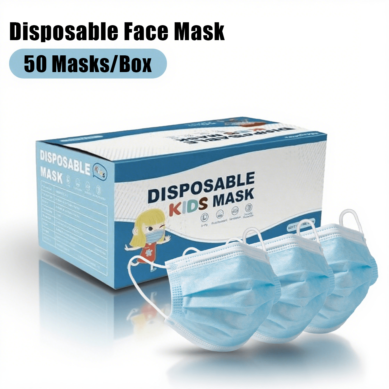 TEMU Kids Disposable Face Masks - Youth Ages 4-12 - Small Face Masks For Children - Soft, Comfortable, Breathable Face Masks