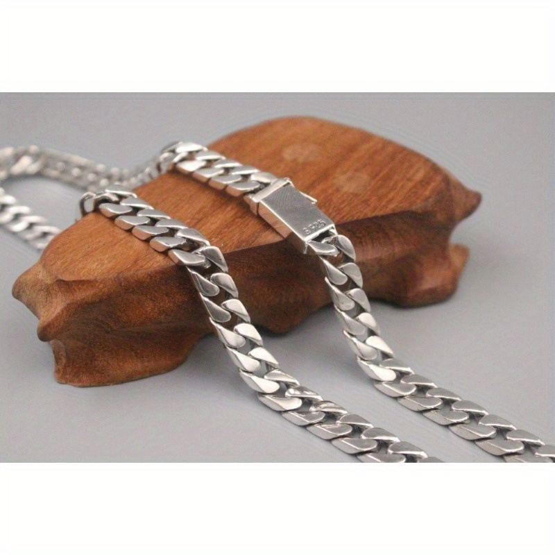 gift   sterling silvery curb link chain necklace for men 8mm width 21 65inch length fashionable   jewelry gift Product details 1