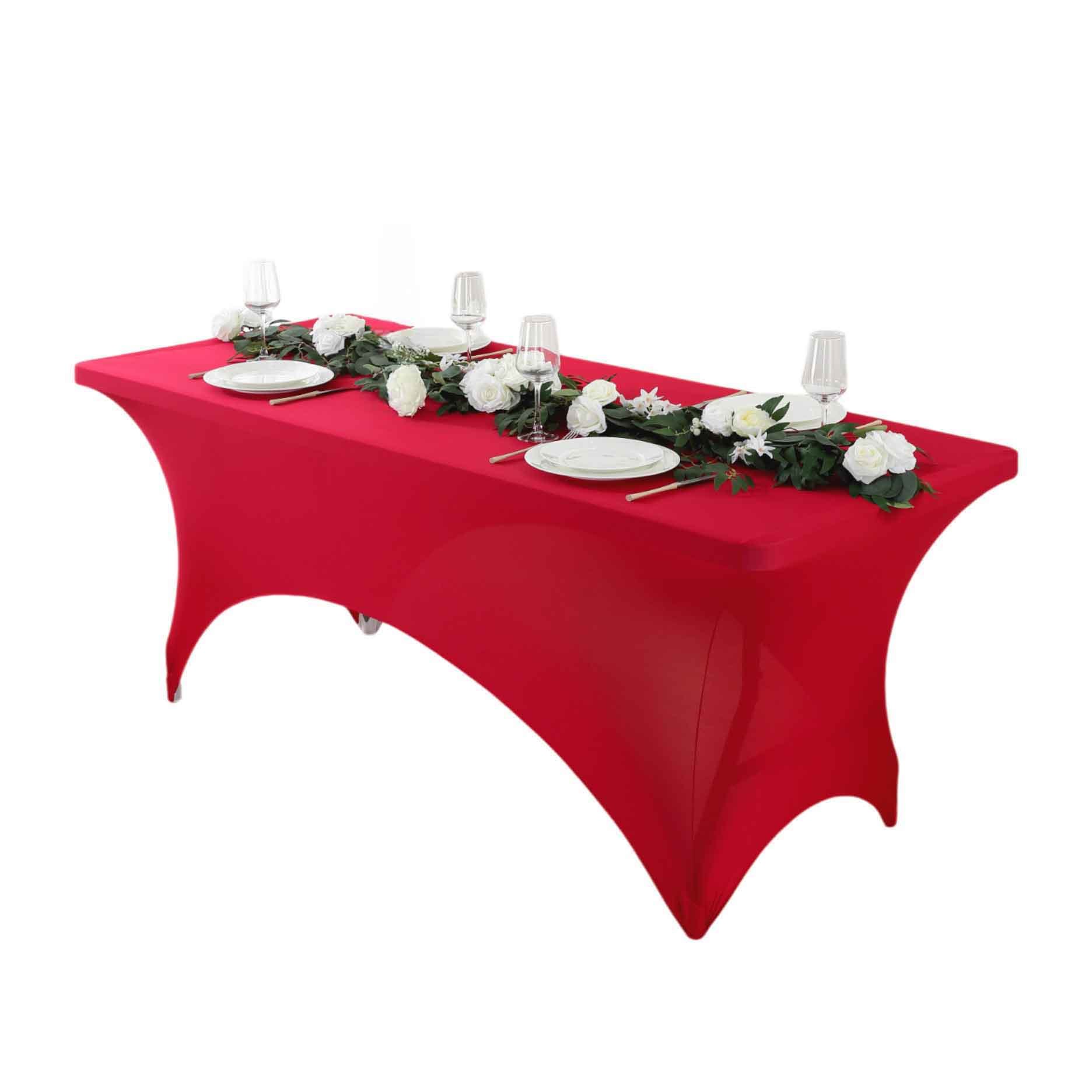 TEMU 1pcs 4ft/6ft/8ft Spandex Tablecloth, Fitted Tablecloth, Wrinkle Resistant Stretchable Rectangle Table Cover For Event, Wedding & Parties