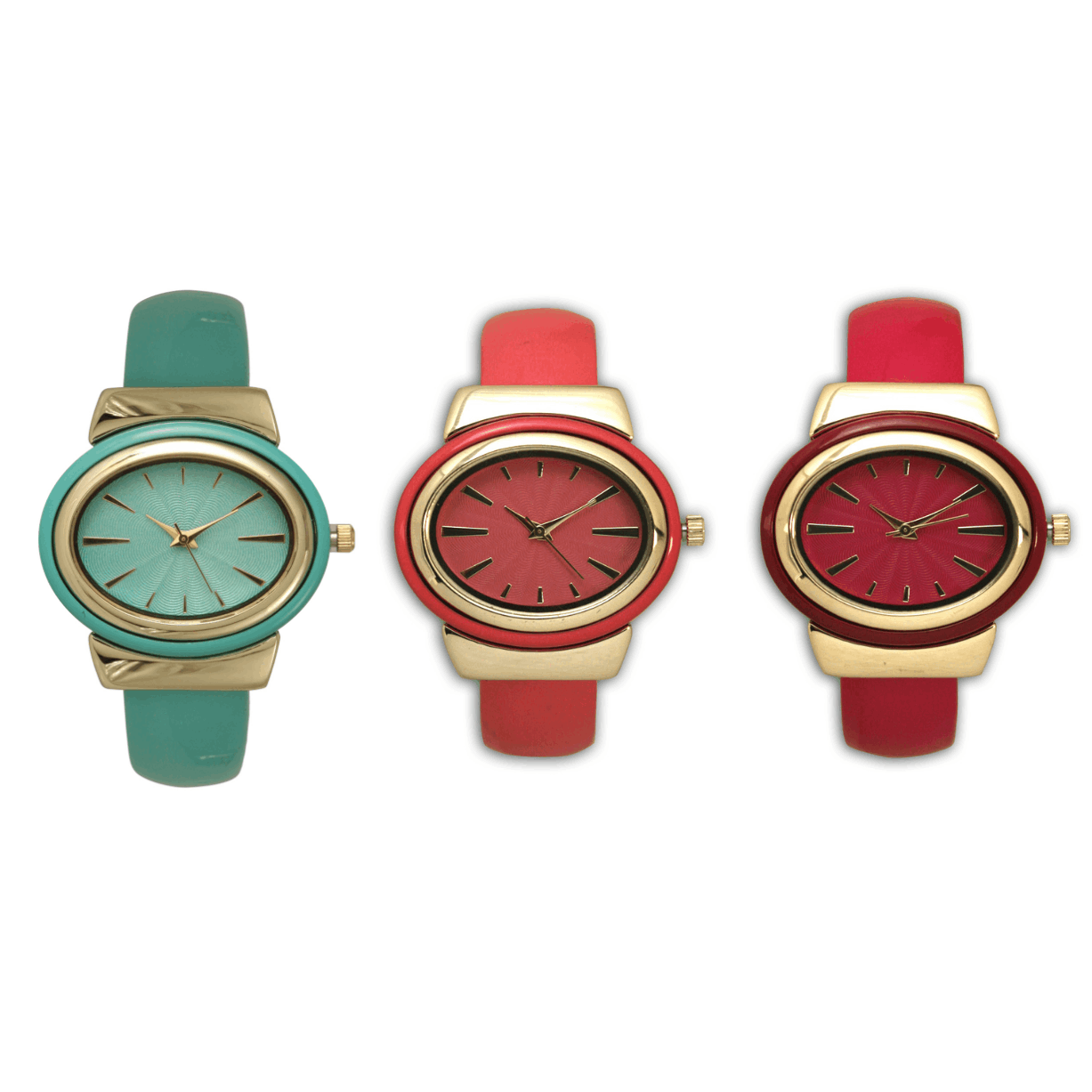 oval dial colorful womens bangle coral fuchsia mint 4