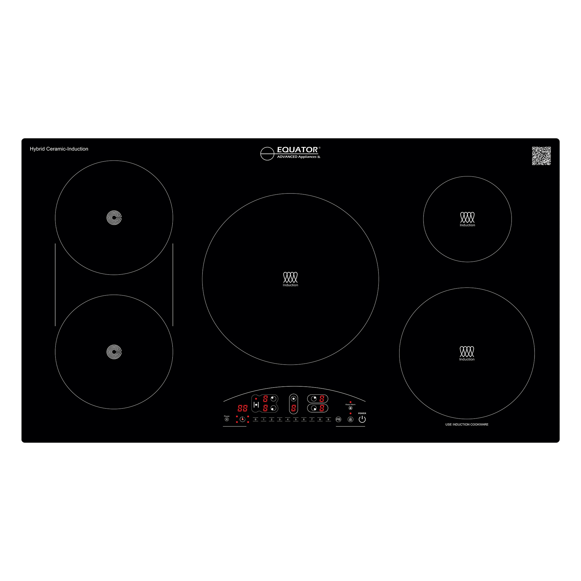 Equator 36" Electric Hybrid CERAMIC-INDUCTION 5 Burner Cooktop 220V