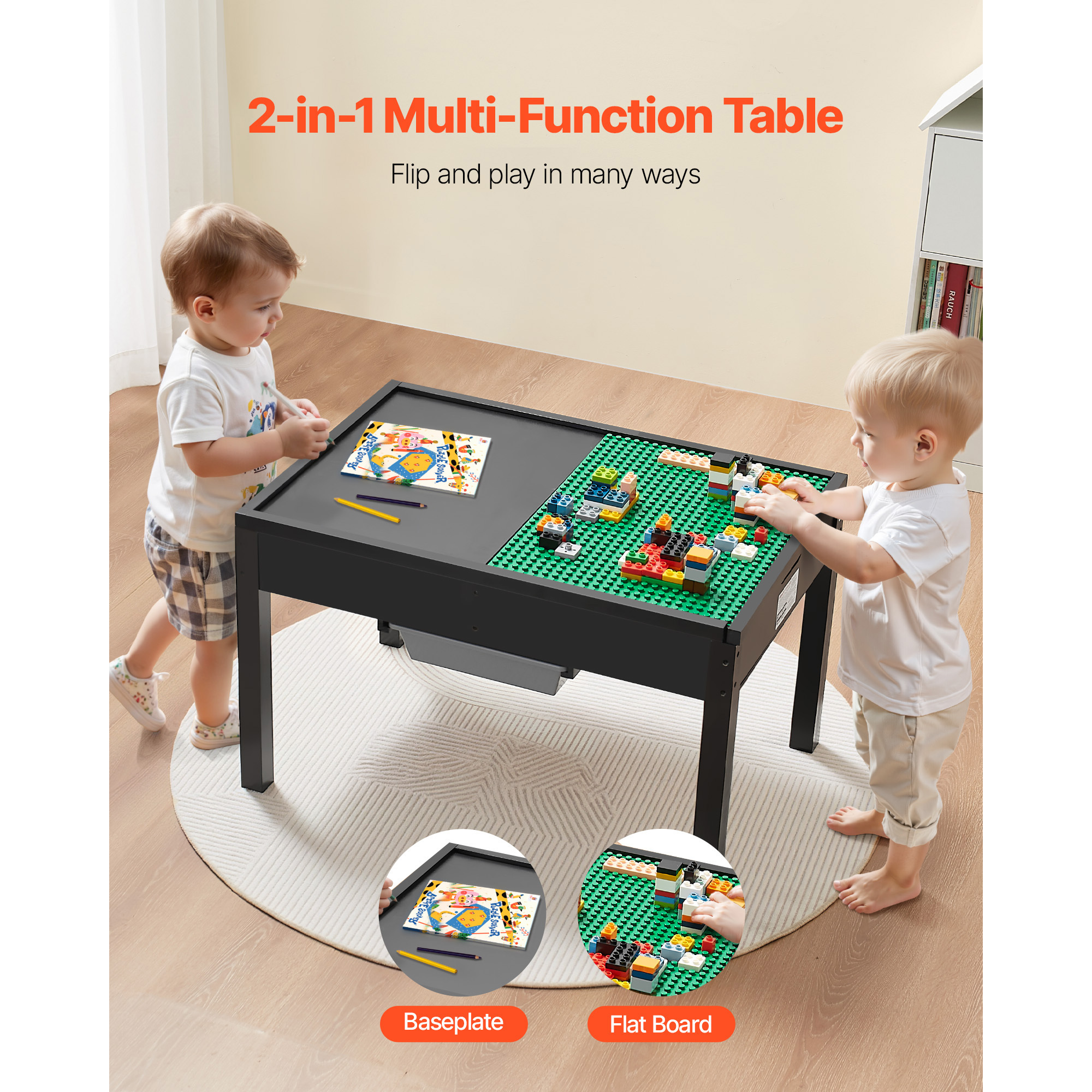 VEVOR Kids Wooden Activity Table 32*24*20inch / 36*19*15inch Multi-Purpose Activity Play Table with Storage