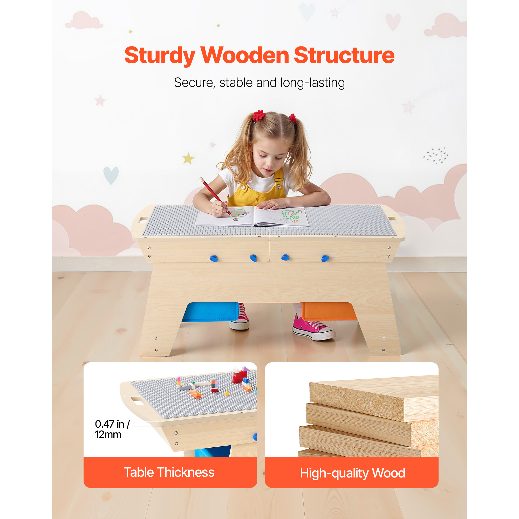 VEVOR Kids Wooden Activity Table 32*24*20inch / 36*19*15inch Multi-Purpose Activity Play Table with Storage